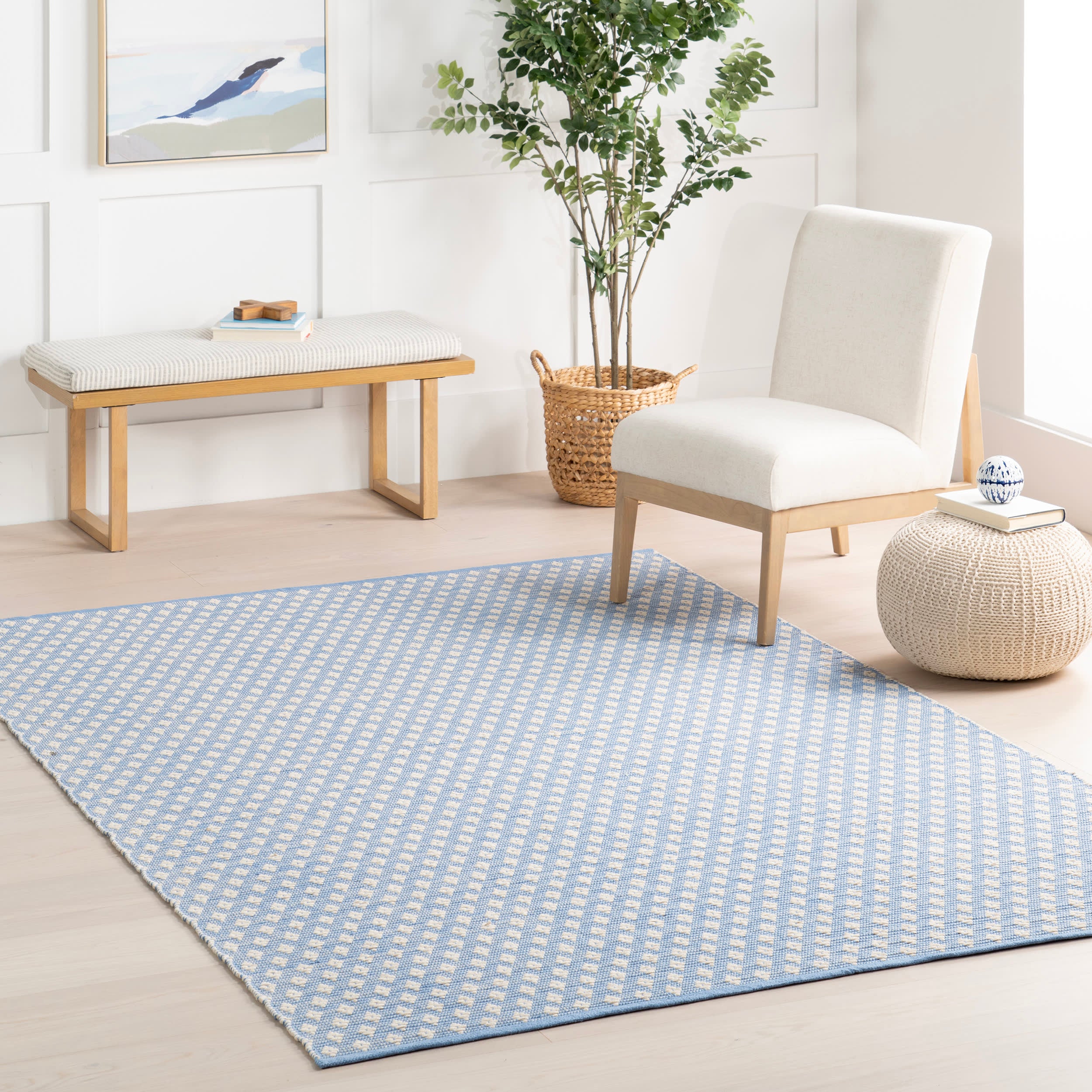 Handwoven Cotton Diamond Area Rug - Soft & Durable Blue Floor Mat for Living Room, Bedroom, Nursery | Eco-Friendly Home Decor