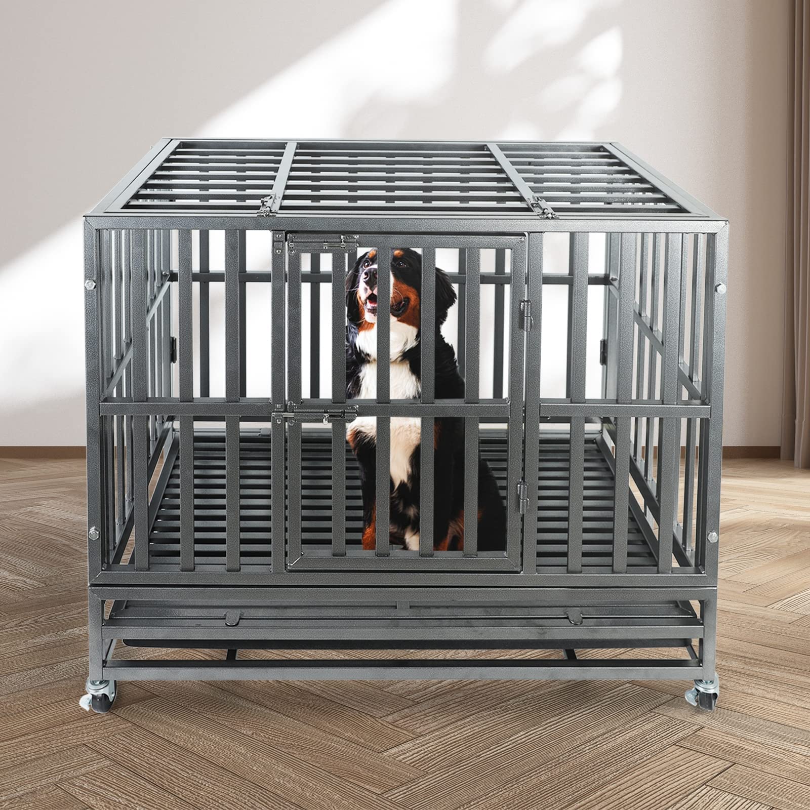 37 Inch Heavy Duty Dog Cage Kennel - Strong Metal Dog Crate for Large Dogs - Indoor & Outdoor Use for Home, Travel, and Training