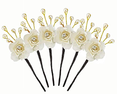 Elegant White Rose Hair Pins for Bun Decorations - 20 Gram Pack of 1 | Perfect for Weddings, Prom, and Special Occasions