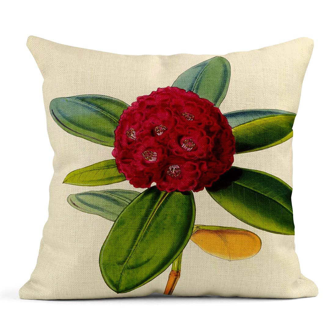 Set of 4 18x18 Inch Linen Throw Pillow Covers - Summer Rhododendron Floral Design for Sofa, Bed & Couch | Home Decor Square Cushion Covers | Perfect for Living Room, Bedroom & Outdoor Furniture