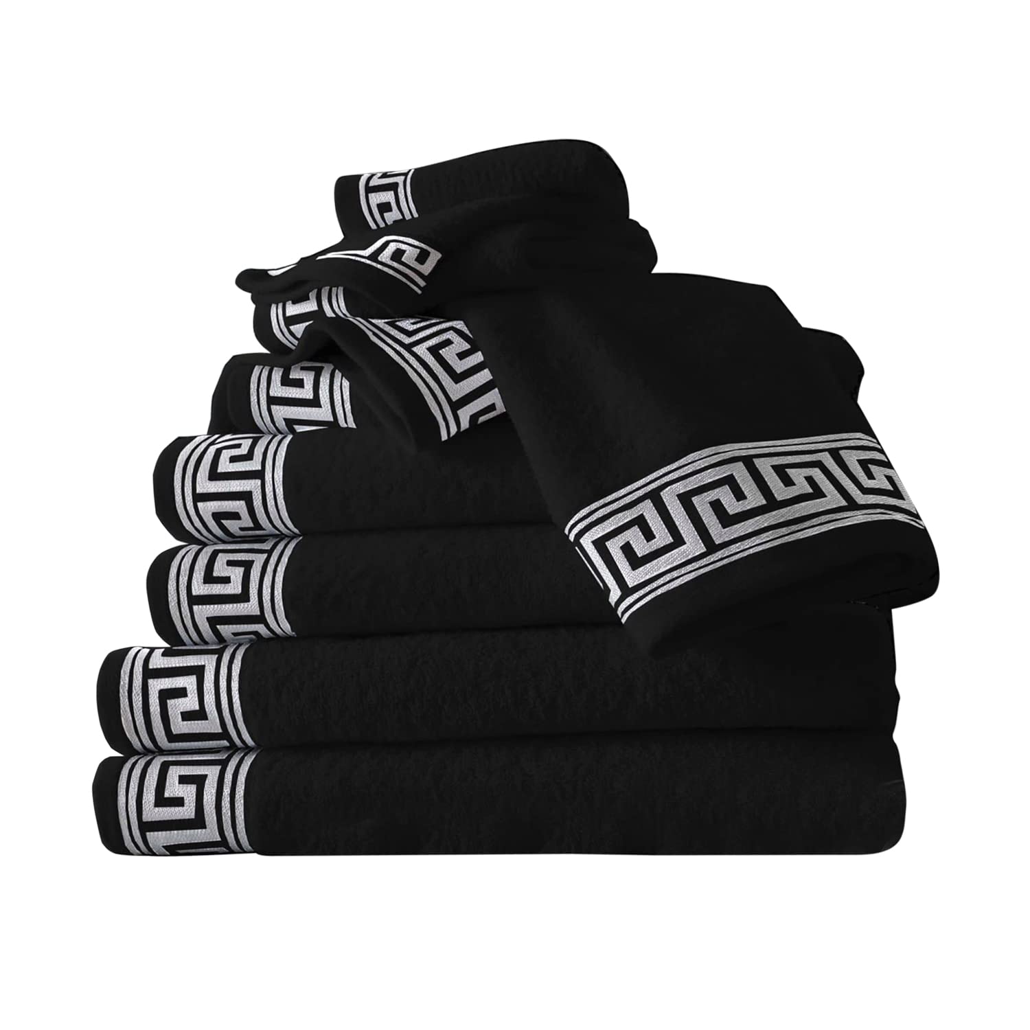 Premium GC GAVENO CAVAILIA 500GSM Luxury Towel Set - 8 Pieces (2 Hand Towels, 2 Bath Towels, 4 Washcloths) | 100% Egyptian Cotton | Ultra Soft & Absorbent | Black | Perfect for Spa, Bathroom & Hotel Use