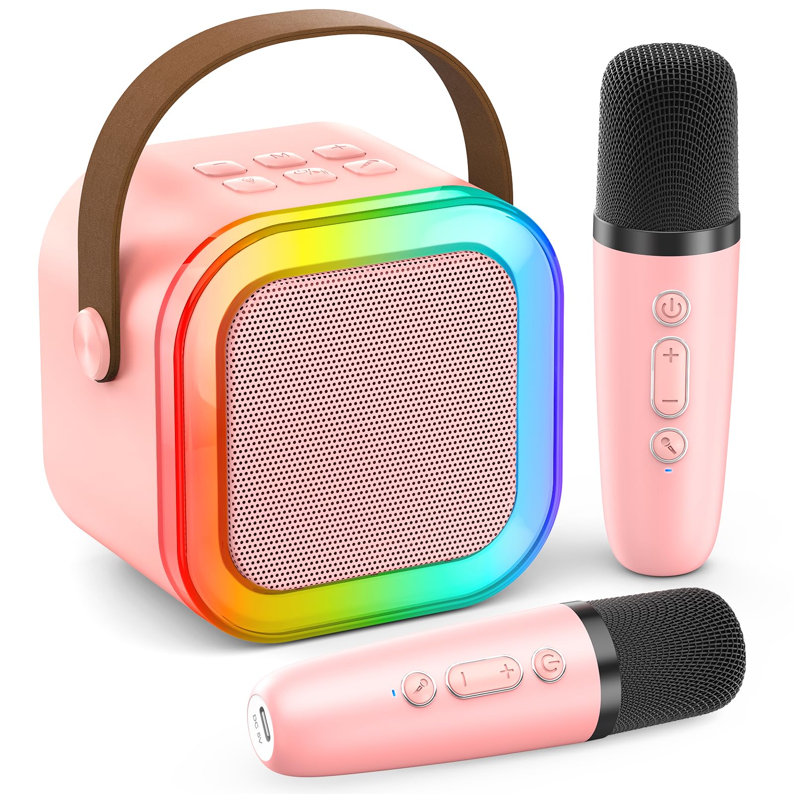 Portable Bluetooth Karaoke Mic for Kids & Adults - 2 Mics, LED Light, Home Party Gift