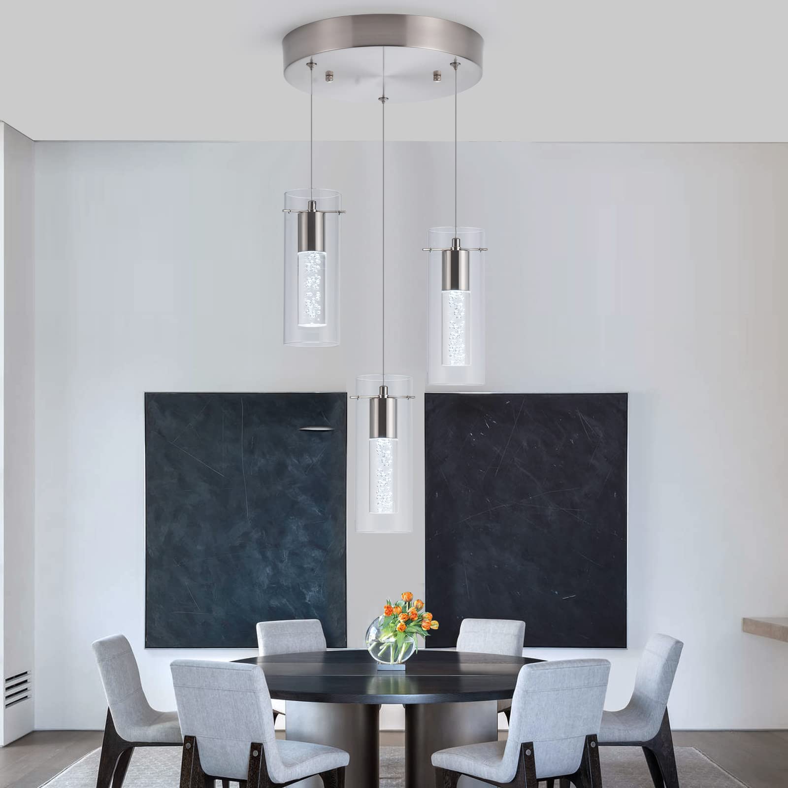 Modern Pendant Lights for Kitchen Island - 24W 6000K White LED Hanging Lights with Screw Mounting - Perfect for Kitchen, Dining Room, Restaurant, Bedroom & Living Room - Ideal for Task Lighting and Stylish Home Decor