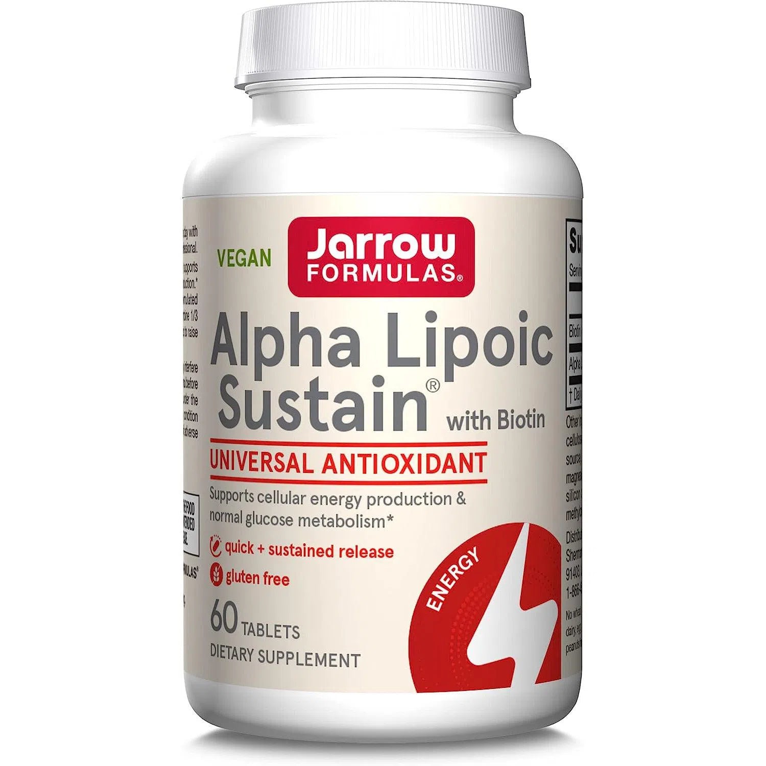 Jarrow Formulas Alpha Lipoic Acid Sustain 600mg - Antioxidant Supplement for Blood Sugar Support & Nerve Health - 60 Vegan Capsules - Perfect for Daily Wellness & Energy Boost
