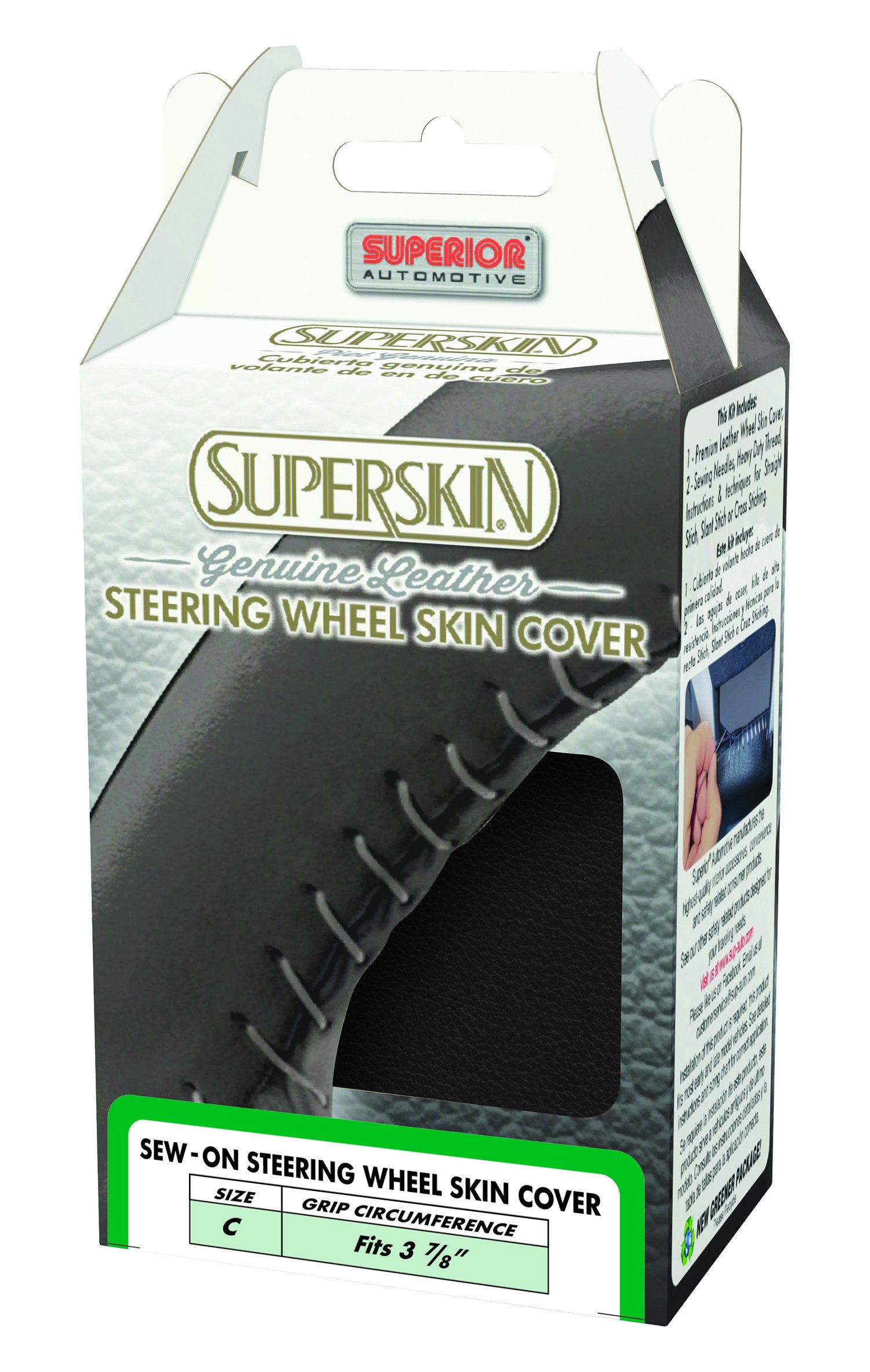 Premium 58-0700B Genuine Leather Superskin Steering Wheel Cover - Size C, Black - Perfect for Cars, Trucks & SUVs - Non-Slip Grip & Comfortable Driving Experience
