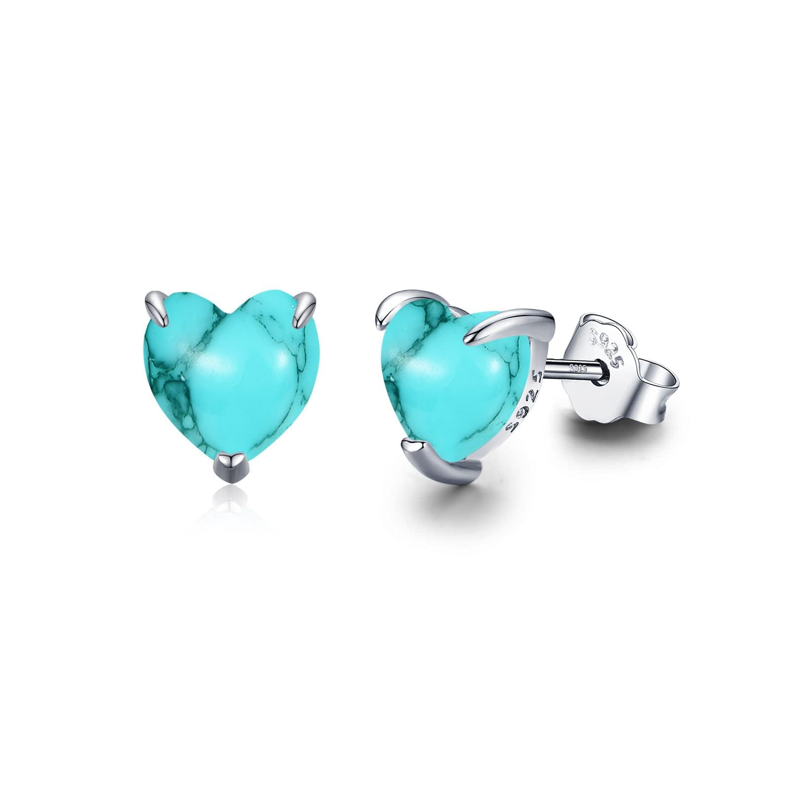 Vintage S925 Sterling Silver Heart Turquoise Earrings for Women & Girls - Hypoallergenic Jewelry Gift for Sensitive Ears | Perfect for Daily Wear, Special Occasions & Turquoise Lovers