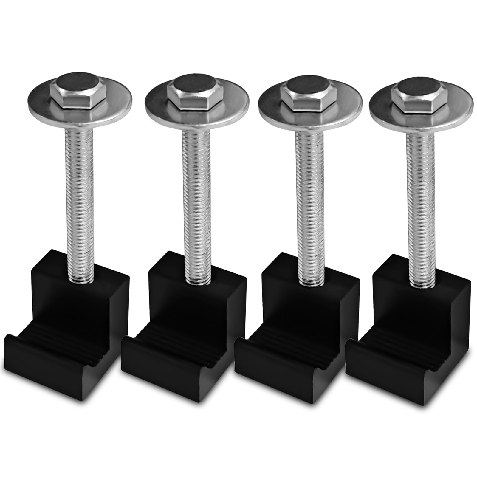 4PCS Black Truck Tool Box Mounting Kit with J Hook - Heavy Duty Aluminum Rail Mounting Kit for Pickup Truck Bed Toolboxes - Secure Tie Downs & Fastening Nuts Included - Perfect for Off-Road, Construction & Work Trucks