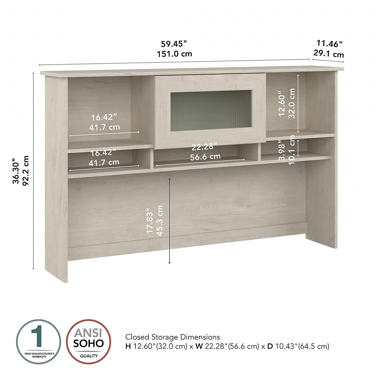 Bush Furniture Cabot 60W Linen White Oak Desk Hutch - Perfect for Home Office, Study Room & Workspace Organization