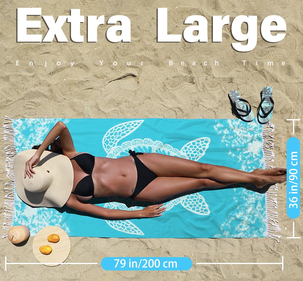 Premium Turkish Beach Towel - Extra Large, Lightweight & Quick Dry - Absorbent Cotton Bath & Swim Towel - Oversized Sand-Free Pool & Beach Accessories - Perfect for Adults, Travel & Outdoor Activities