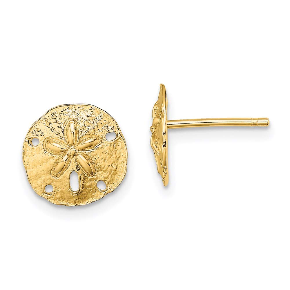 14K Yellow Gold Polished Mini Sand Dollar Post Earrings - Dainty Ocean-Inspired Jewelry for Women, Perfect for Beach Vacations, Summer Outfits & Gift Giving