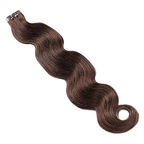 Smartinnov Tape Hair Extensions #2 Dark Brown - 20pcs 22in Body Wave Human Hair Tape-in Extensions (60g) - Soft Wavy Real Hair for Volume & Length - Perfect for Weddings, Parties & Daily Styling