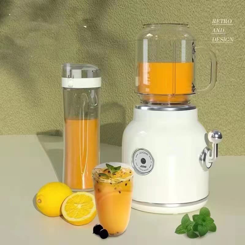 Portable Electric Blender Juicer Cup - 350W Personal Mini Smoothie Maker with Stainless Steel Blades | Retro Shake & Ice Crusher for Countertop | Perfect for Travel, Beach, Office & Gym Workouts (White, US Plug)