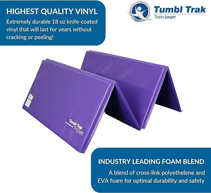 Tumbl Trak Folding Gymnastics Mat - Portable Tumbling Panel for Home & Gym Training - Perfect for Kids, Cheerleading & Gymnastics Practice