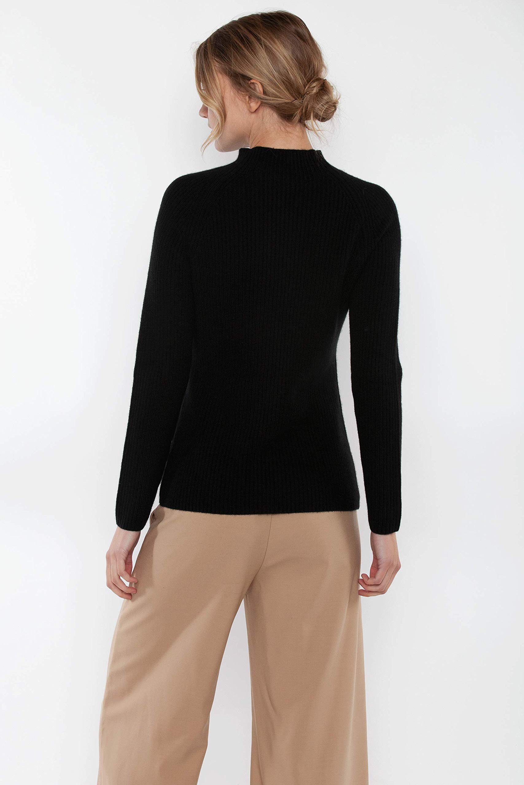JENNIE LIU Women's 100% Pure Cashmere Oversized Ribbed Sweater - Chunky Knit Funnel Neck Long Sleeve Pullover for Winter Warmth & Cozy Fall Layering