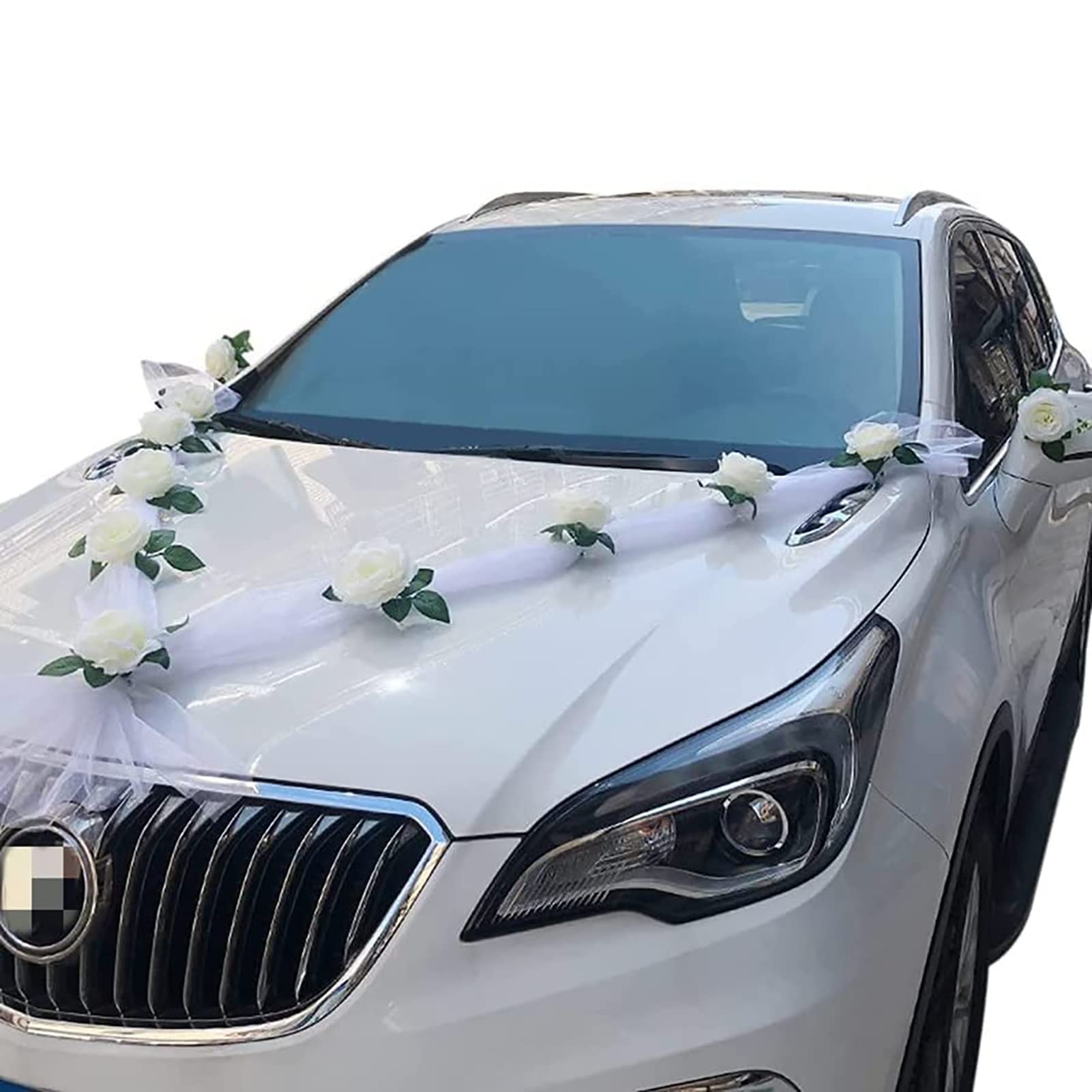 YXCUIDP White Wedding Car Decoration Flower Garland - Realistic Simulation Roses for Bride & Groom Car Decor - Perfect for Wedding Day Celebrations