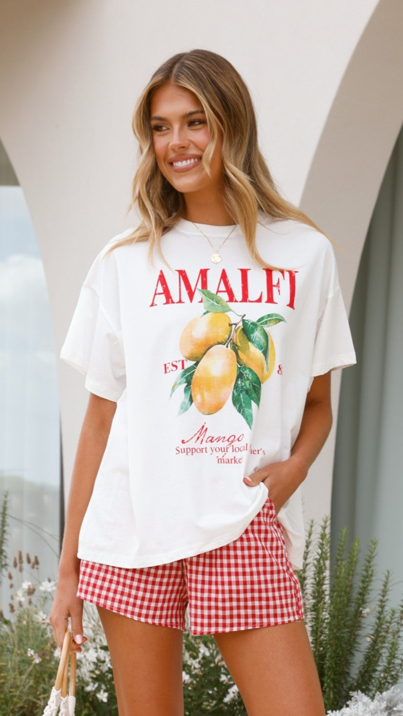 Amalfi Women's Gingham Mango Print Top and Shorts Set - Summer Beach Outfit, Vacation Wear, Casual Lounge Set