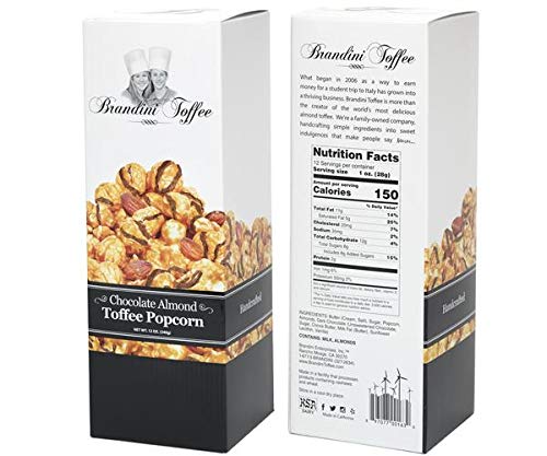 Brandini Toffee Chocolate Almond Toffee Popcorn - 12oz Gourmet Gift Box for Holidays, Parties & Movie Nights