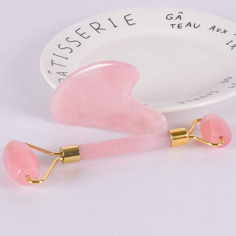 Premium Rose Quartz Facial Roller & Gua Sha Set - Anti-Aging Face Massager for Puffiness, Dark Circles & Skin Rejuvenation | Spa-Quality Skincare Tools for Home & Travel Use