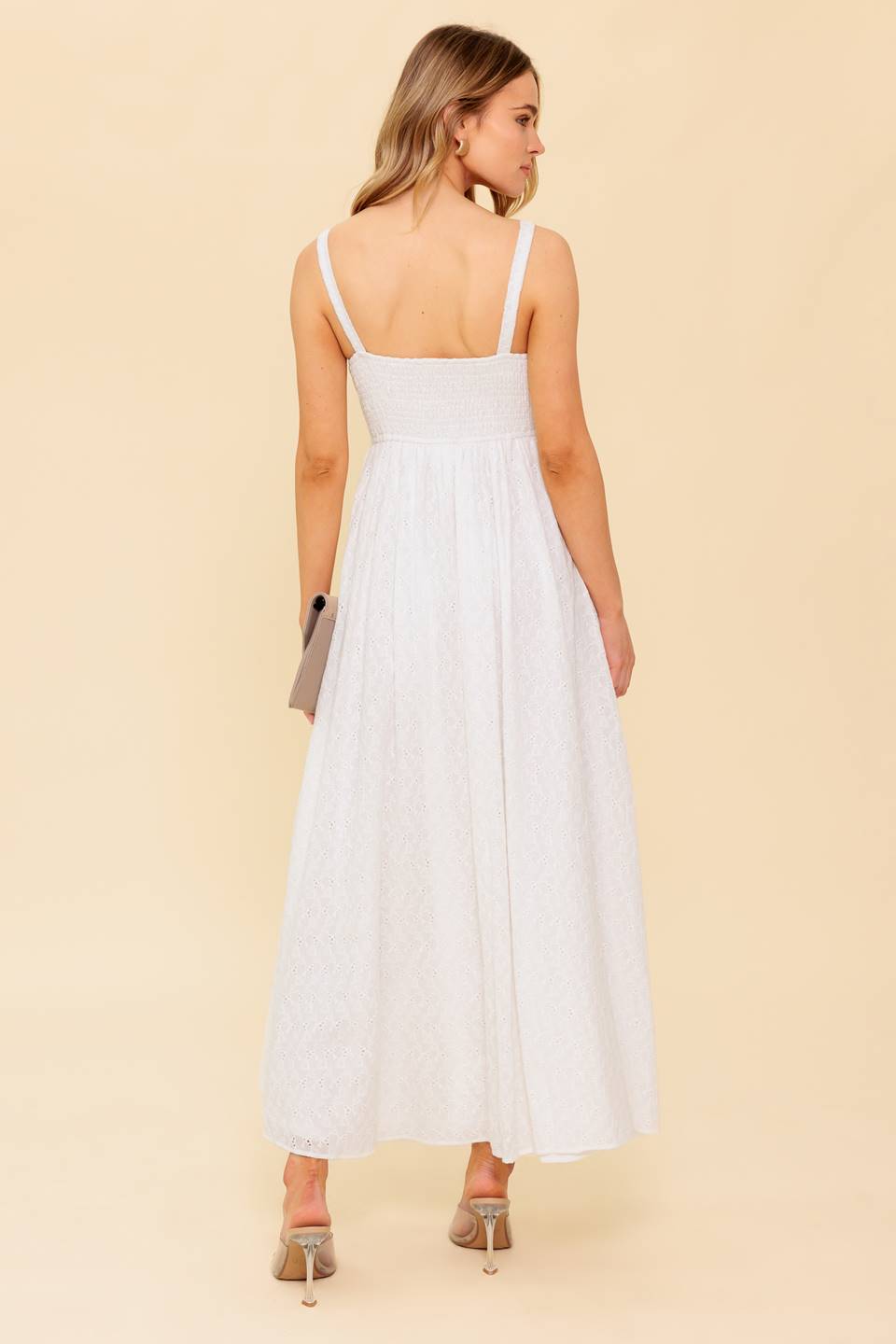 LOVE OF MINE Ivory Eyelet Midi Dress - Elegant Summer Wedding Guest Dress for Women | Perfect for Beach Parties, Garden Events & Romantic Dates