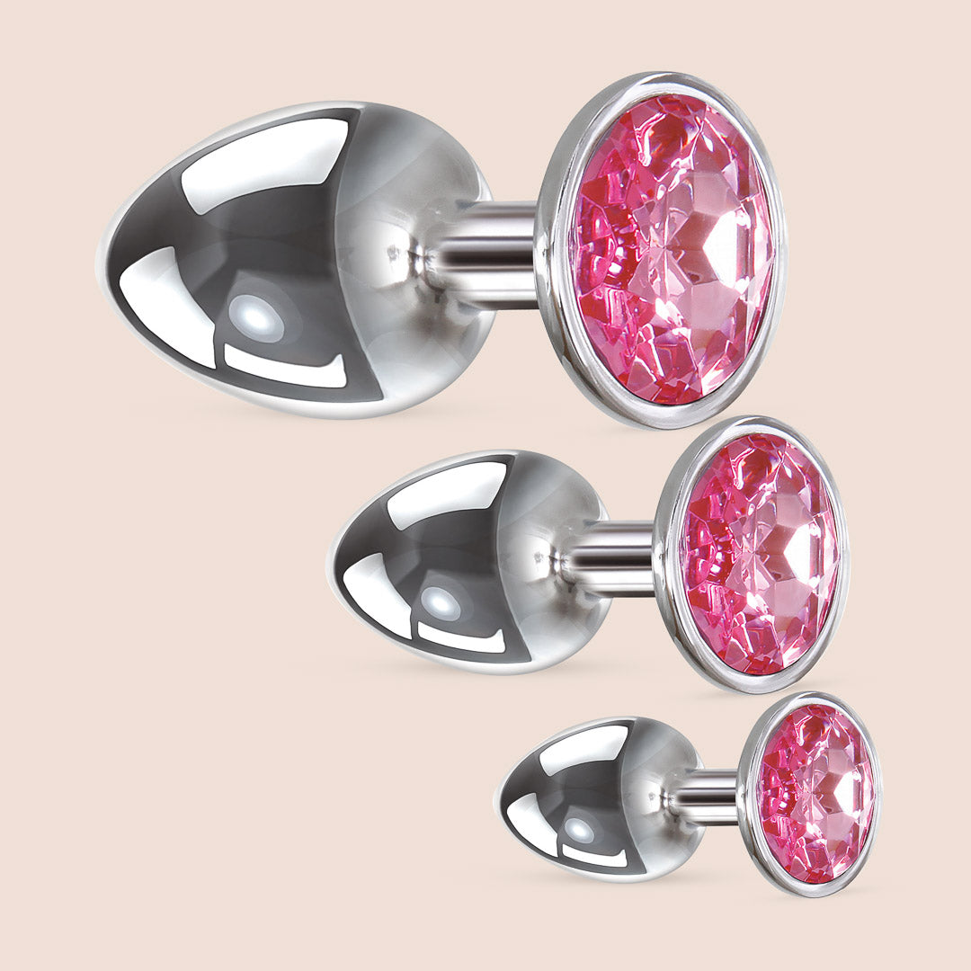 Pink Gem Anal Plug Set - 3 Piece Silicone Butt Plugs for Women & Men | Comfortable & Safe for Beginners, Couples Play, BDSM & Sensual Exploration