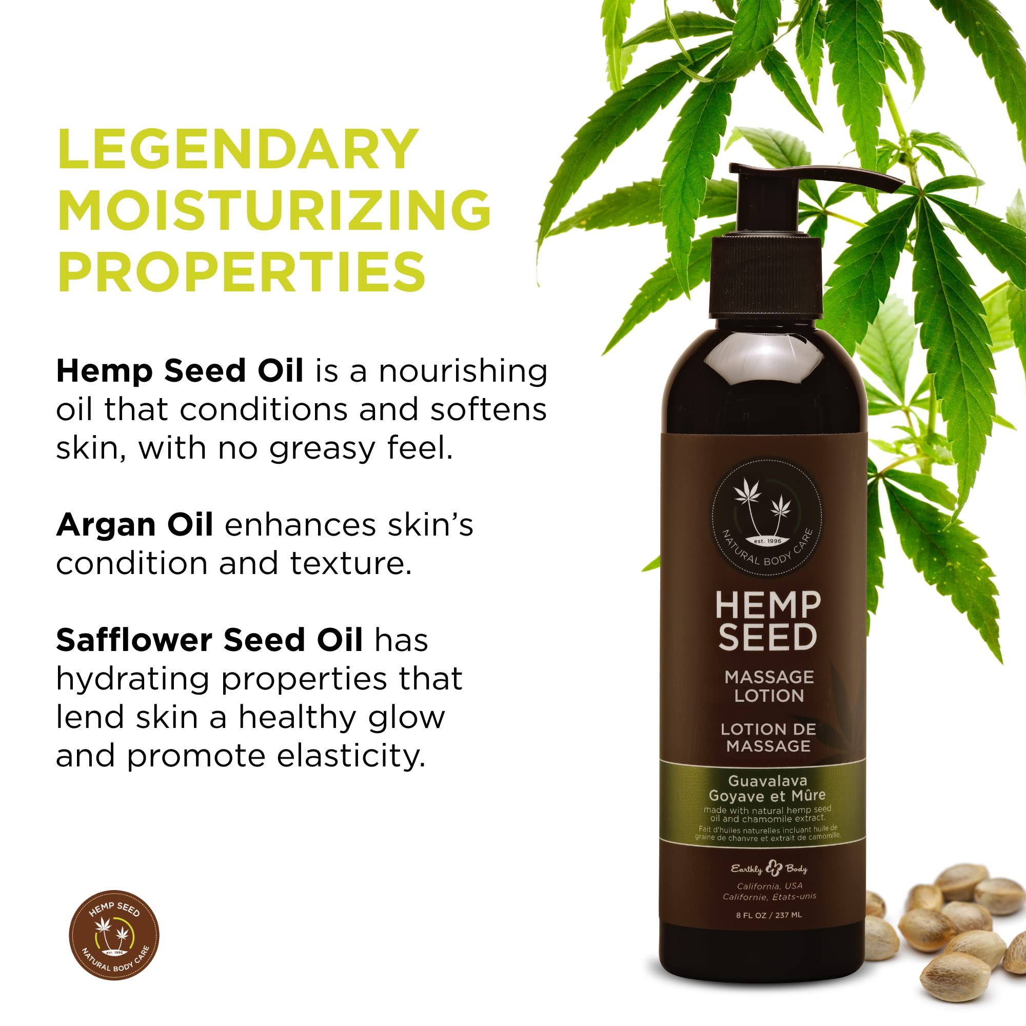 Organic Hemp Seed Massage Lotion - 8 oz | Deep Moisturizing Body Lotion for Dry Skin | Slow-Absorbing, Non-Greasy Formula | Vegan & Cruelty-Free | Perfect for Couples Massage & Spa Nights