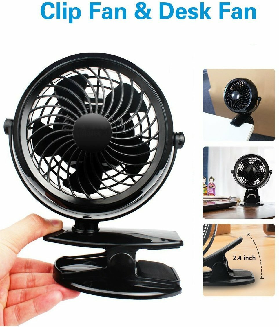 Gazeled 5-Inch Battery Operated Clip Fan - Portable Cordless Stroller Fan with 8 Free AA Batteries - Quiet Mini Personal Fan for Camping, Bed, Car, Office & Outdoor Activities