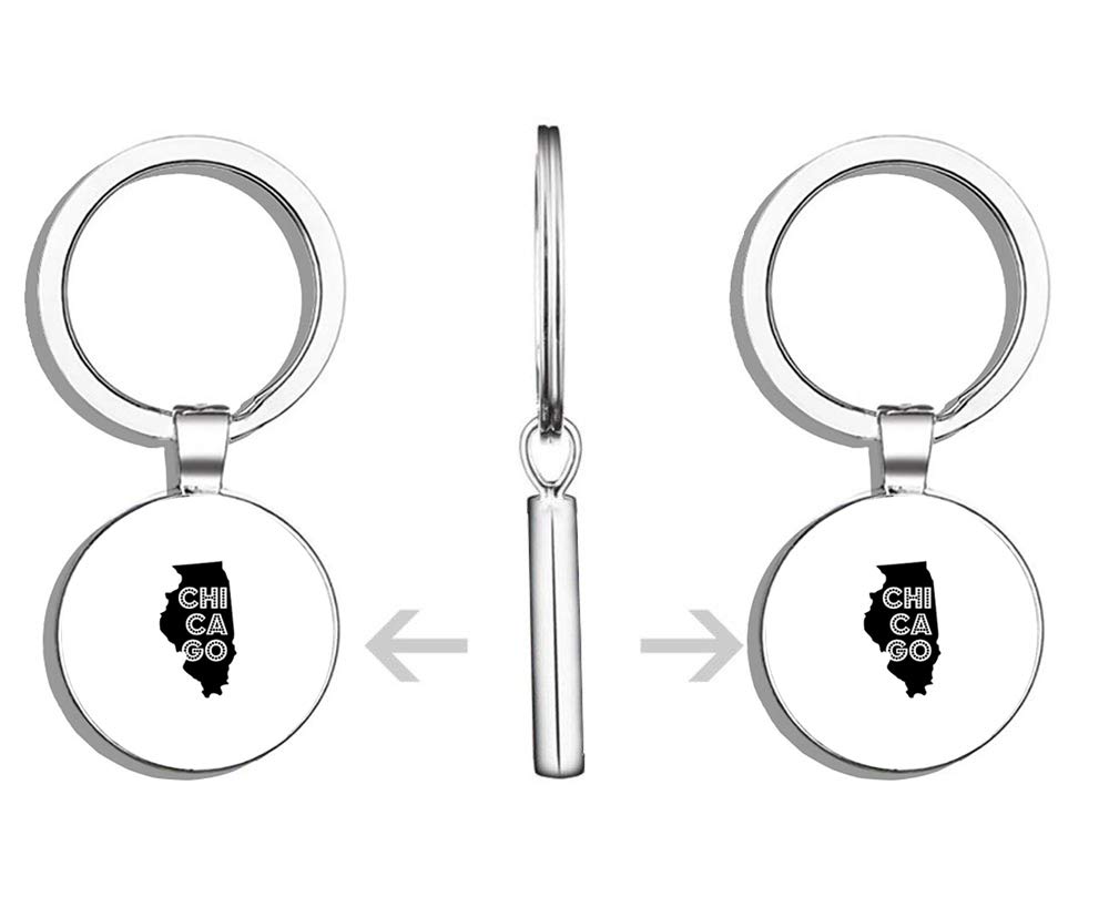 Chicago Illinois Double Sided Stainless Steel Keychain - Durable Key Ring Chain Holder with Car Key Finder - Perfect for Home, Office, Travel & Gift Giving