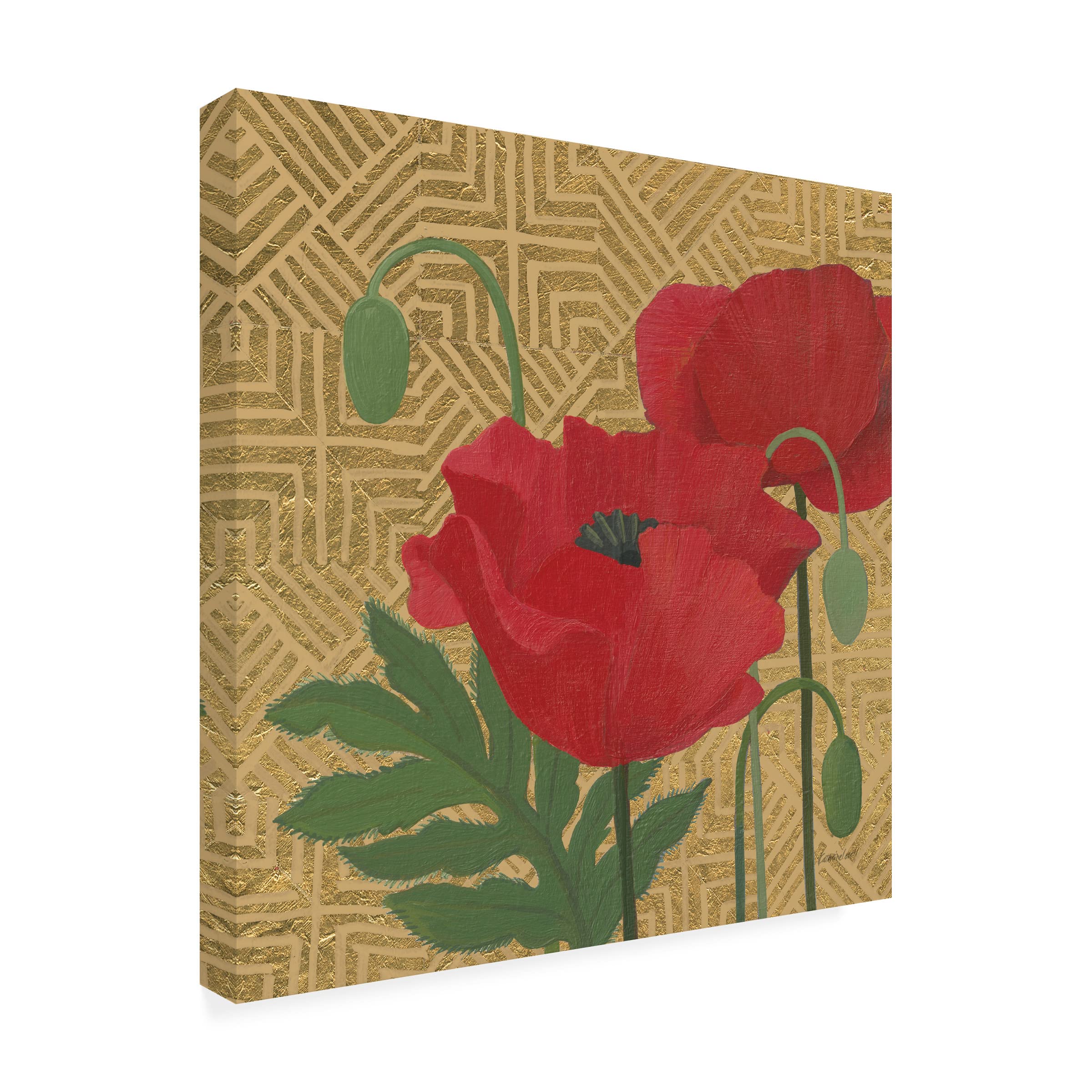 Trademark Fine Art 'More Poppies with Pattern' Canvas Wall Art Print by Kathrine Lovell - Floral Home Decor for Living Room, Bedroom & Office