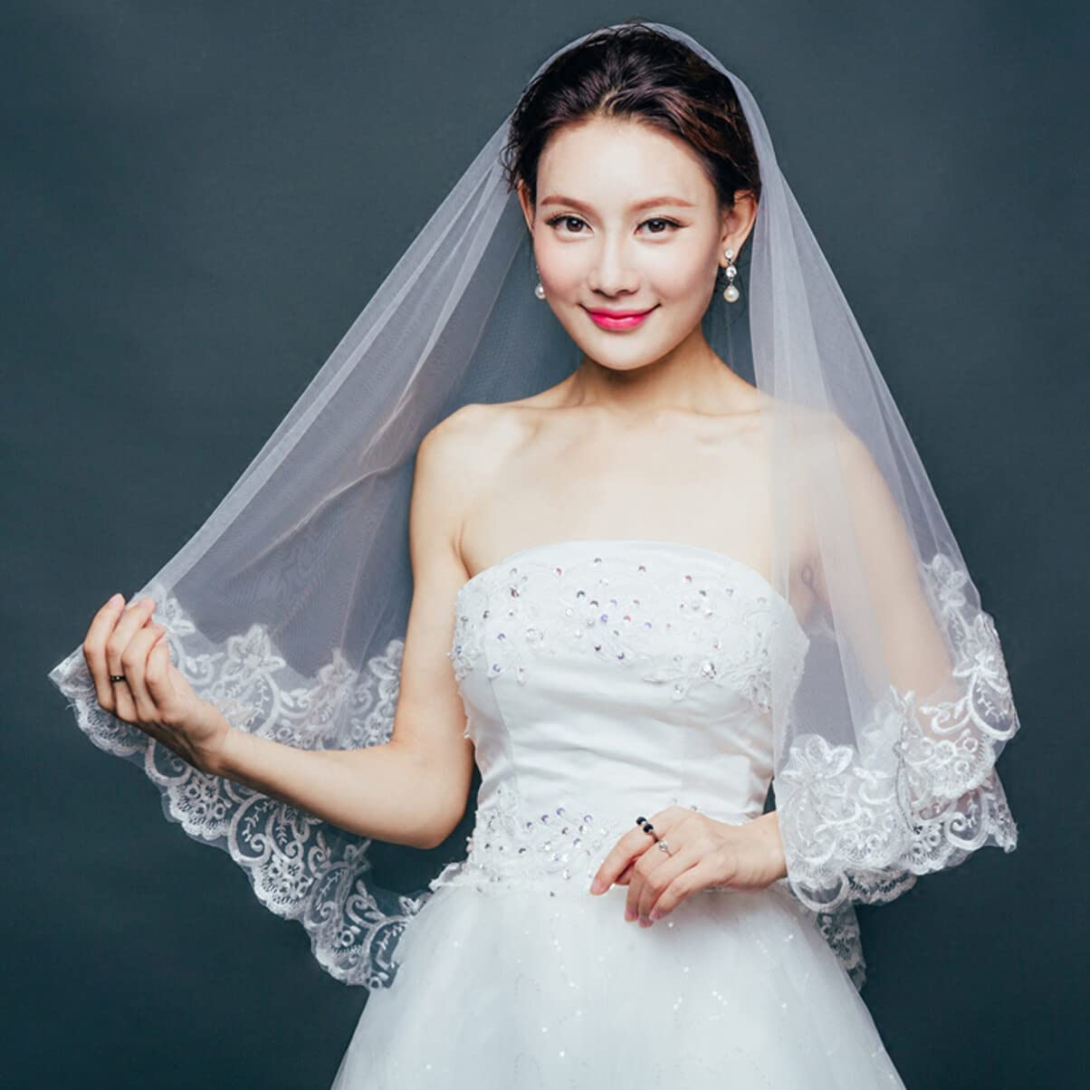 Elegant One Tier Lace Wedding Veil - Long White Bridal Veil for Bride | Perfect for Church, Beach & Outdoor Weddings