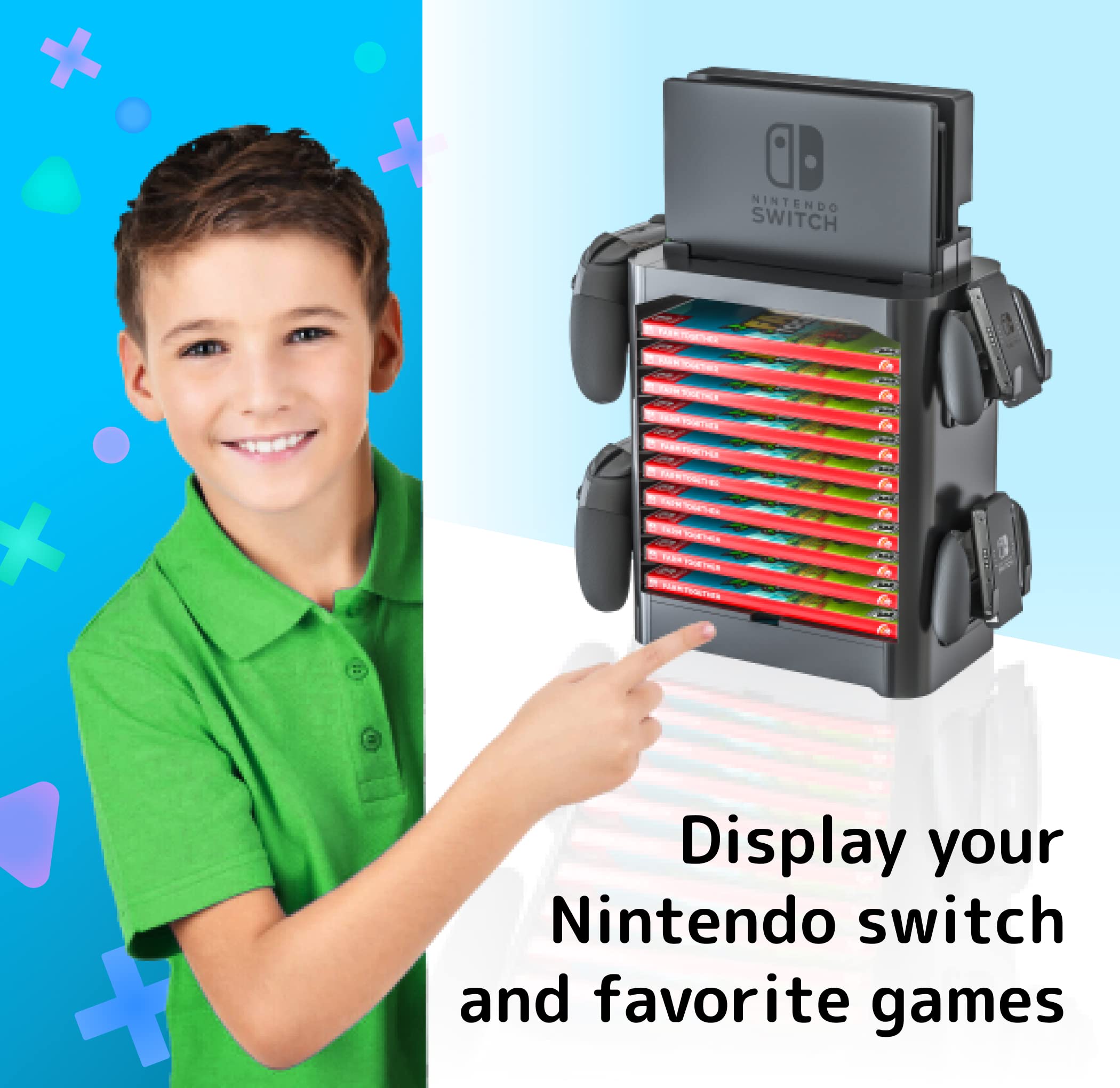 Skywin Nintendo Switch Game Storage Tower & Game Card Holder - Organizes 28 Games, Controllers & Accessories - Perfect for Gaming Setup & Travel