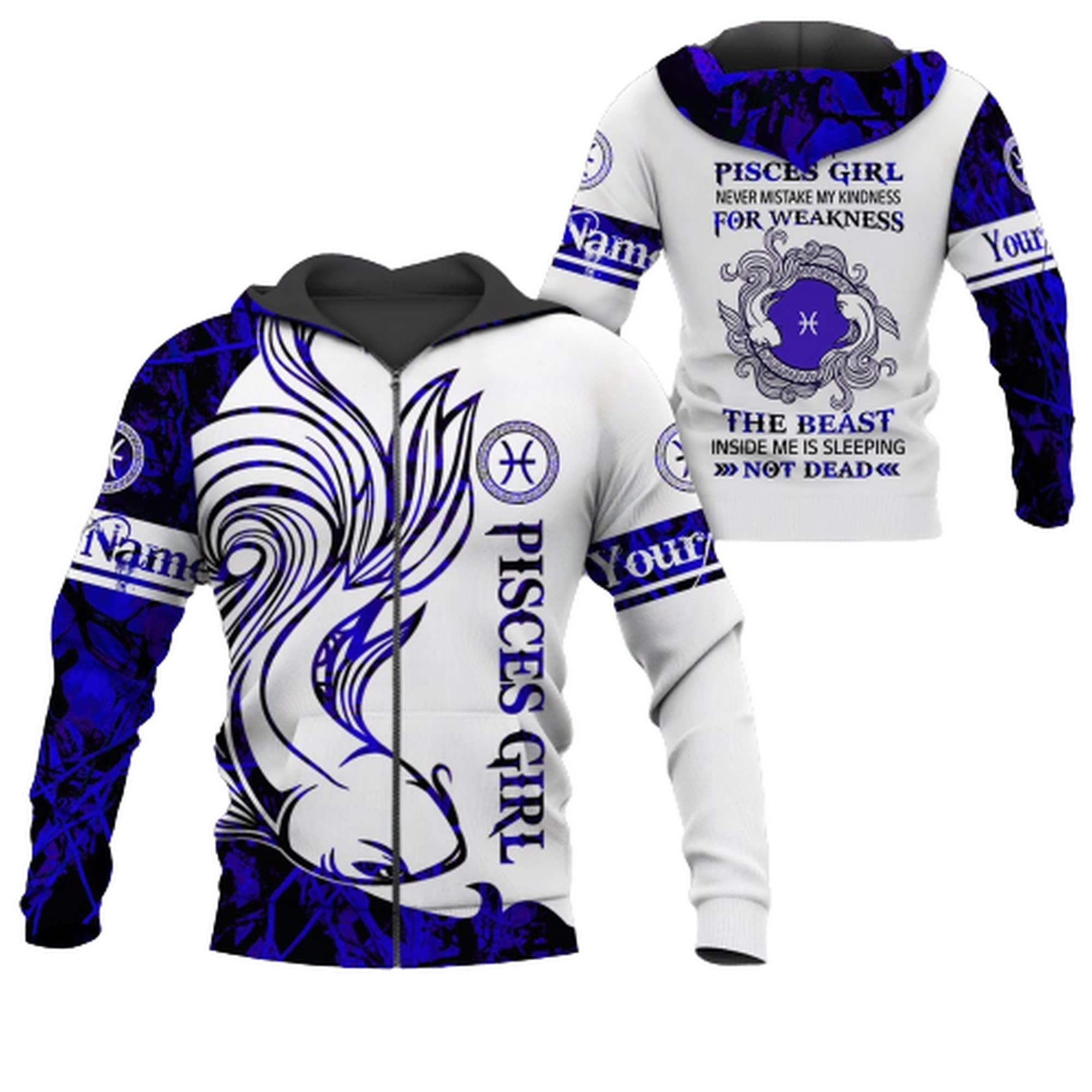 3D Printed Pisces Girl Hoodie - Personalized Unisex Zip-Up Sweatshirt with Front Pocket | Christmas & Birthday Gifts for Men and Women | Perfect for Zodiac Lovers, Casual Wear & Gift-Giving Occasions