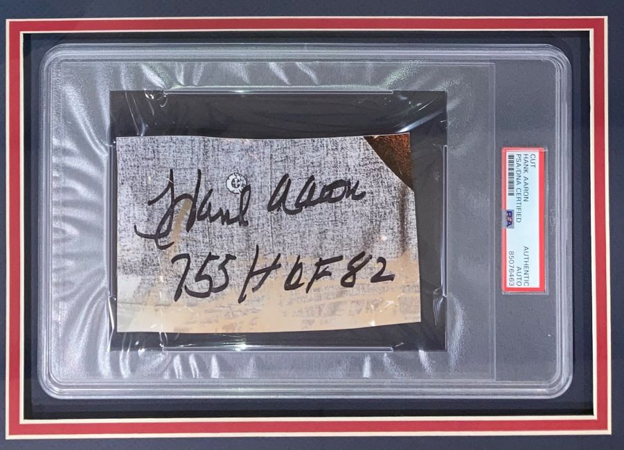 Hank Aaron Autographed Framed Atlanta Braves Memorabilia with 2 Inscriptions - PSA/DNA Certified #85076463 - Perfect for Sports Collectors, Man Cave Decor, and Braves Fans Gifts