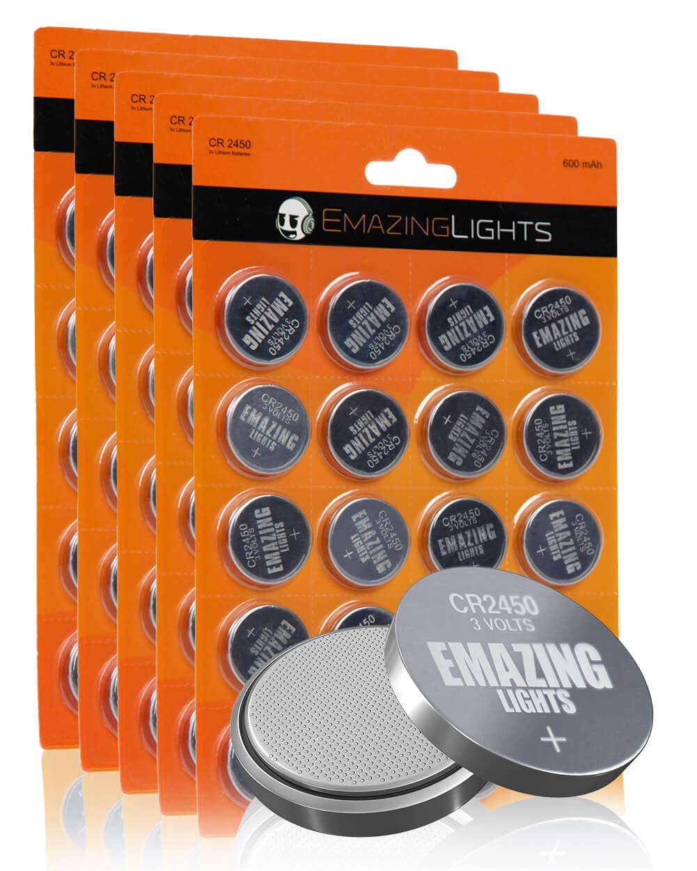 EmazingLights CR2450 3V Lithium Coin Cell Batteries (100 Pack) - Long Lasting Power for Watches, Calculators, Key Fobs & Medical Devices
