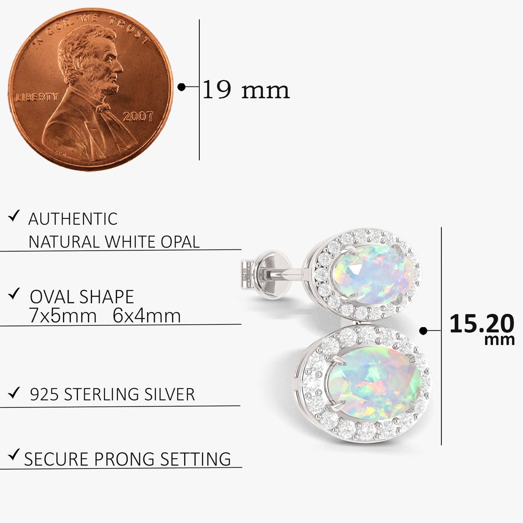 Natural White Opal Dual Stone Halo Stud Earrings - Sterling Silver 925 Elegant Jewelry for Women, Perfect for Weddings, Parties & Everyday Wear