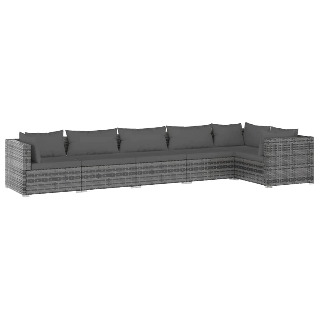 vidaXL 6-Piece Patio Lounge Set - Outdoor Garden Furniture with Cushions, Gray Poly Rattan Sectional Sofa for Backyard, Poolside & Terrace Relaxation