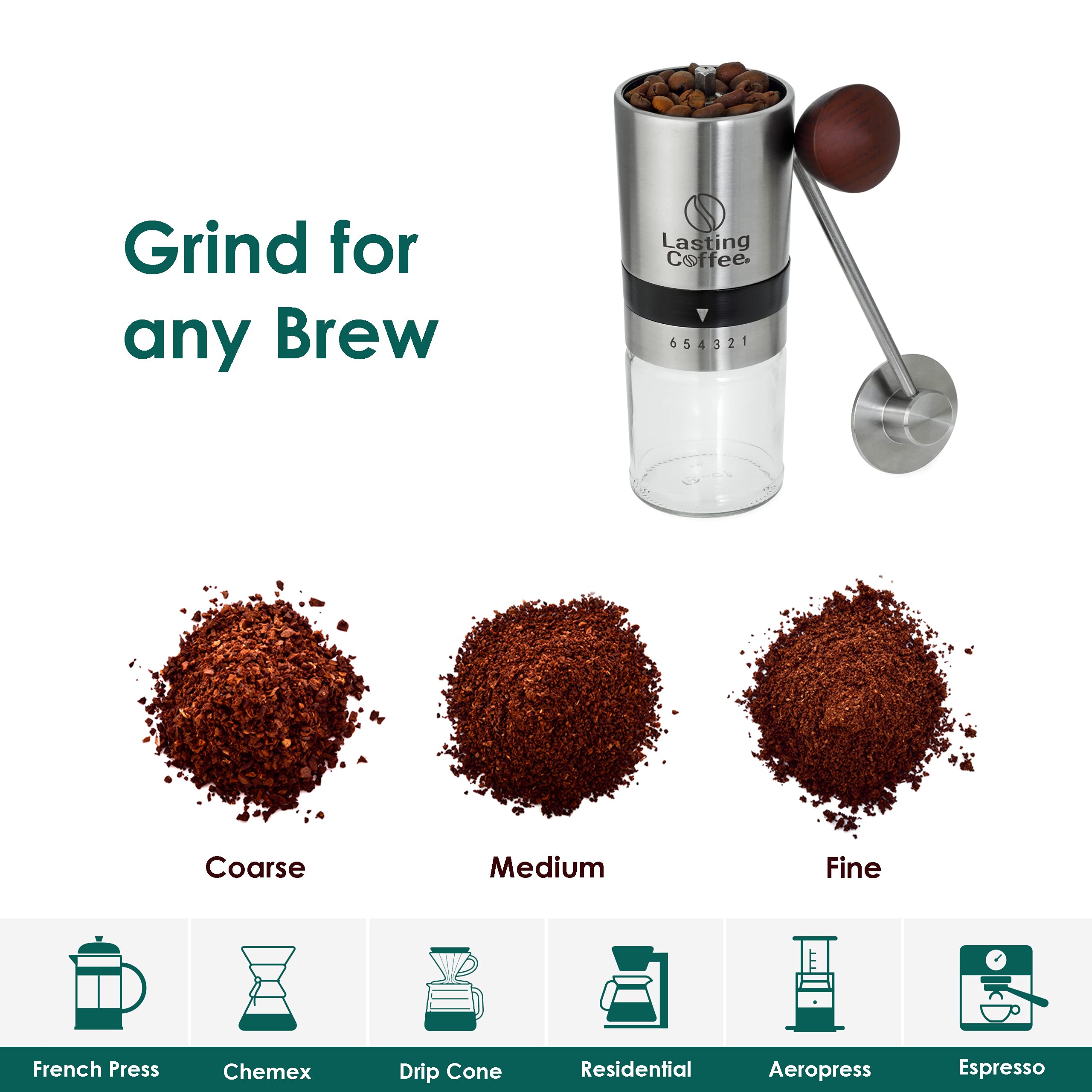 Premium Manual Coffee Grinder with Stainless Steel Conical Burr - Adjustable Coarse to Fine Settings for Espresso, French Press & Pour Over - Portable Hand Crank Mill for Home, Camping & Travel Use
