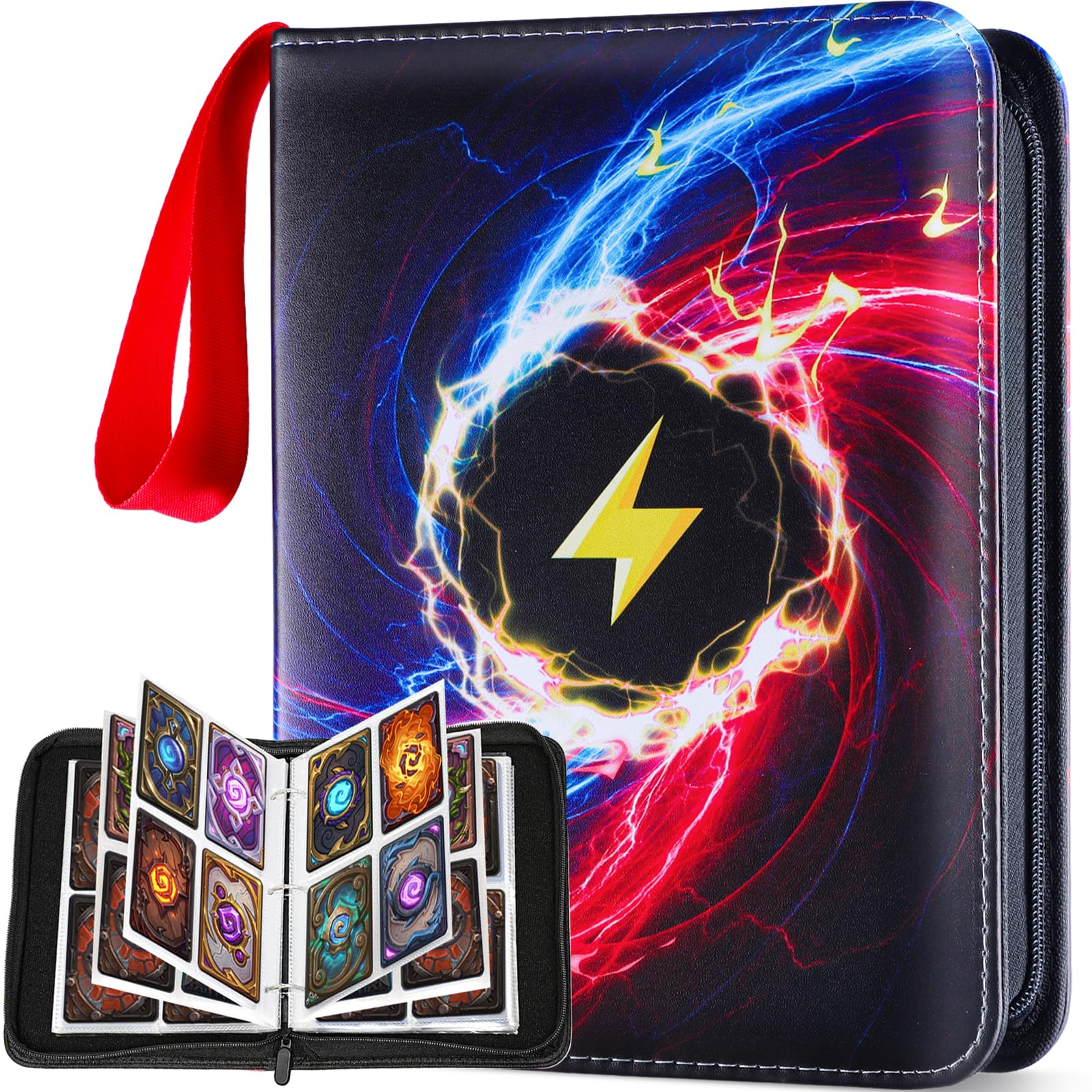 Waterproof 4-Pocket Trading Card Binder - 400 Capacity Card Holder Album with 50 Removable Sleeves, Durable Storage & Display Case for Collectors (Black) - Perfect for Pokemon, Yu-Gi-Oh, MTG & Sports Cards Organization