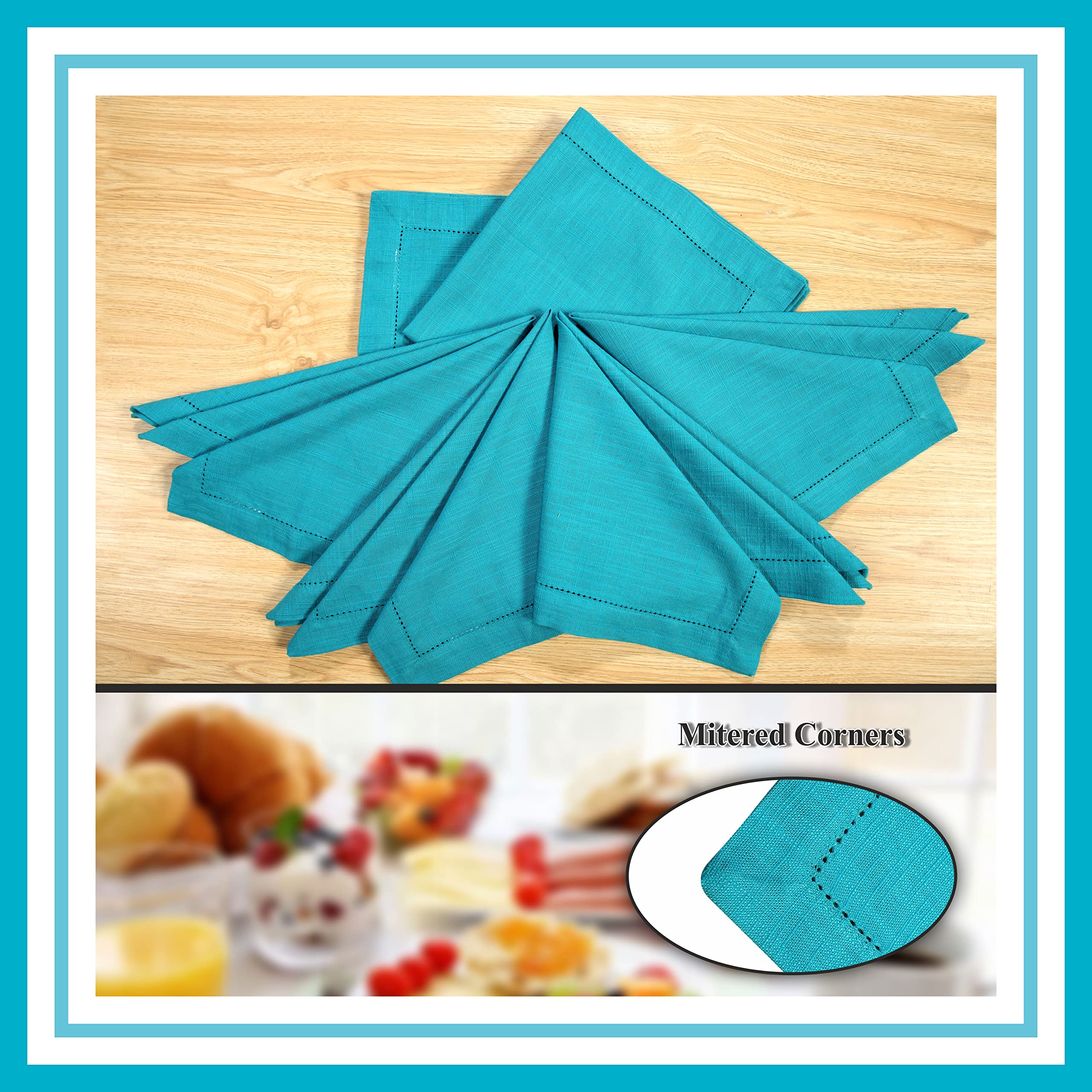 Premium 18x18 Inch Linen Cotton Washable Napkins Set of 6 - Soft, Durable & Highly Absorbent Dinner Napkins for Restaurants, Weddings & Parties (Teal) | Perfect for Fine Dining, Catering Events & Home Entertaining