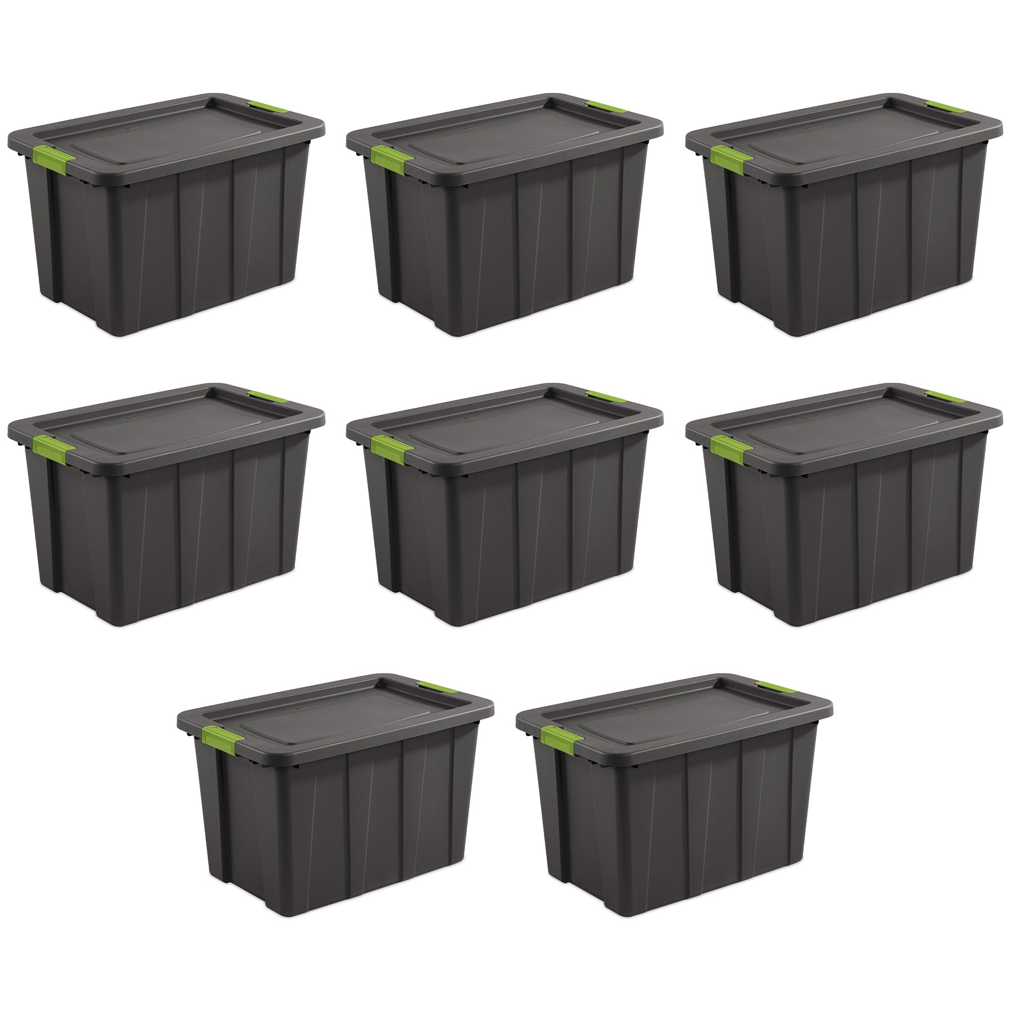 Sterilite 8-Pack Heavy Duty 30 Gallon Storage Bins with Secure Lids - Durable Tuff1 Totes in Flat Gray for Home Organization, Garage Storage & Moving Supplies