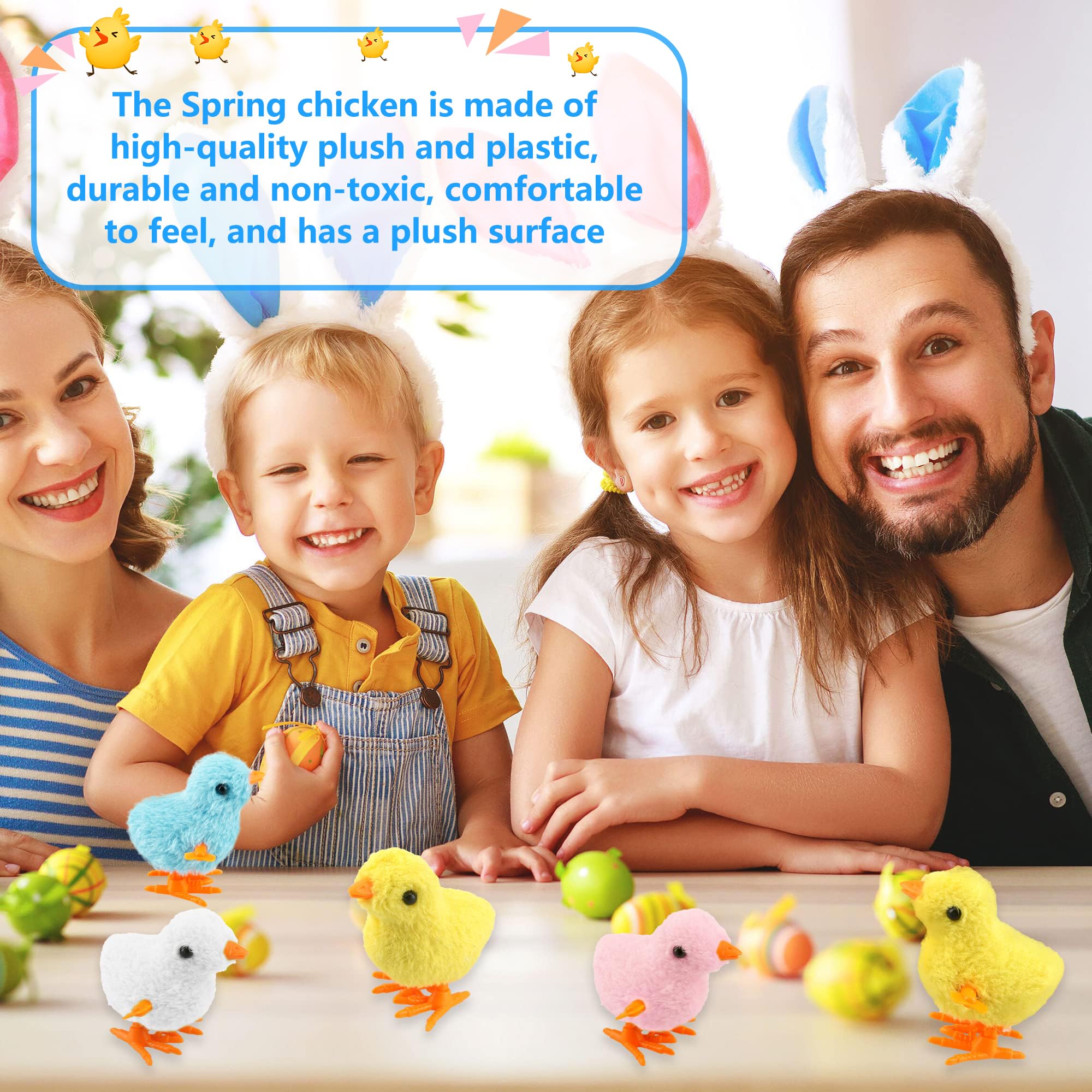 24 Pack Easter Wind Up Chick Toys - Plush Hopping Chicken Novelty Toys for Easter Party Favors, Kids Gifts & Egg Hunt Prizes (4 Colors) - Perfect for Easter Baskets, Classroom Rewards & Spring Celebrations