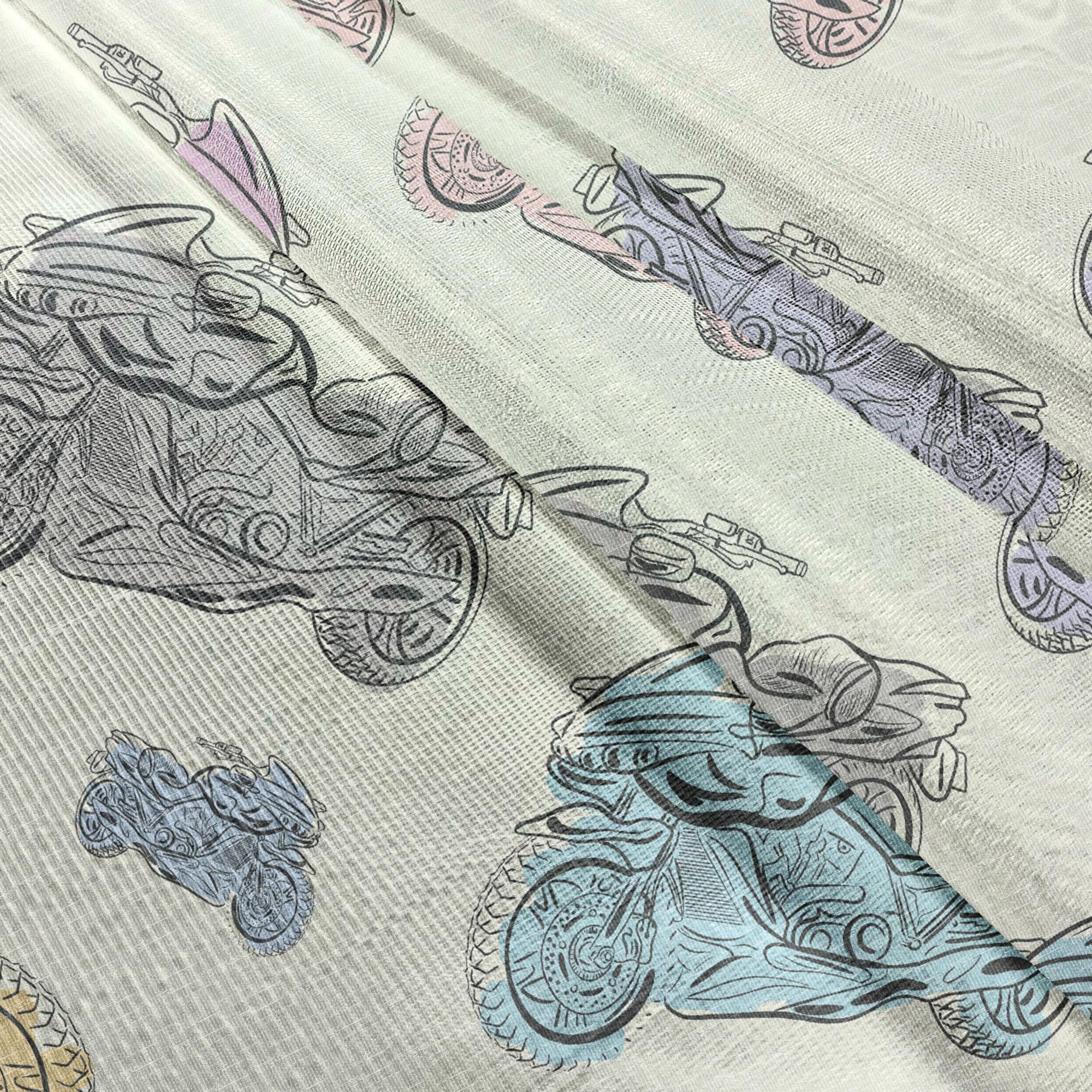 Ambesonne Motorcycle Tulle Curtains - Pastel Racing Bike Sketch Design, Cartoon Style Sheer Drapes with Rod Pocket (2 Panels, 108