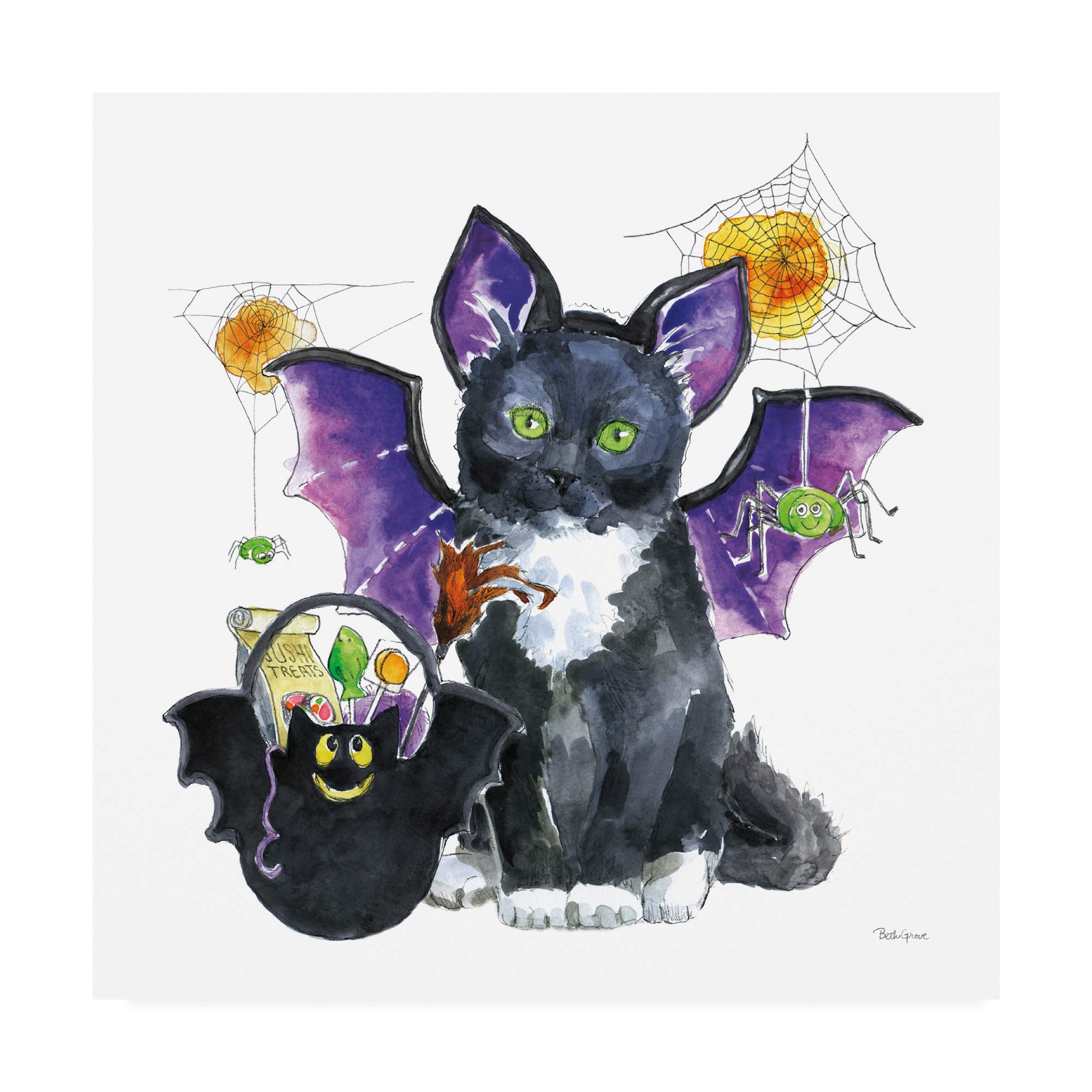 Beth Grove Halloween Pets VI Fine Art Print - 18x18 Wall Decor for Spooky Home, Office & Halloween Party Decorations