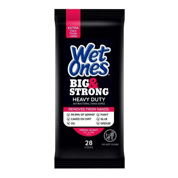 Wet Ones BIG & STRONG Antibacterial Hand Wipes Travel Pack - 28 Count | Portable Sanitizing Wipes for On-The-Go Hygiene, Travel, Camping & Outdoor Activities