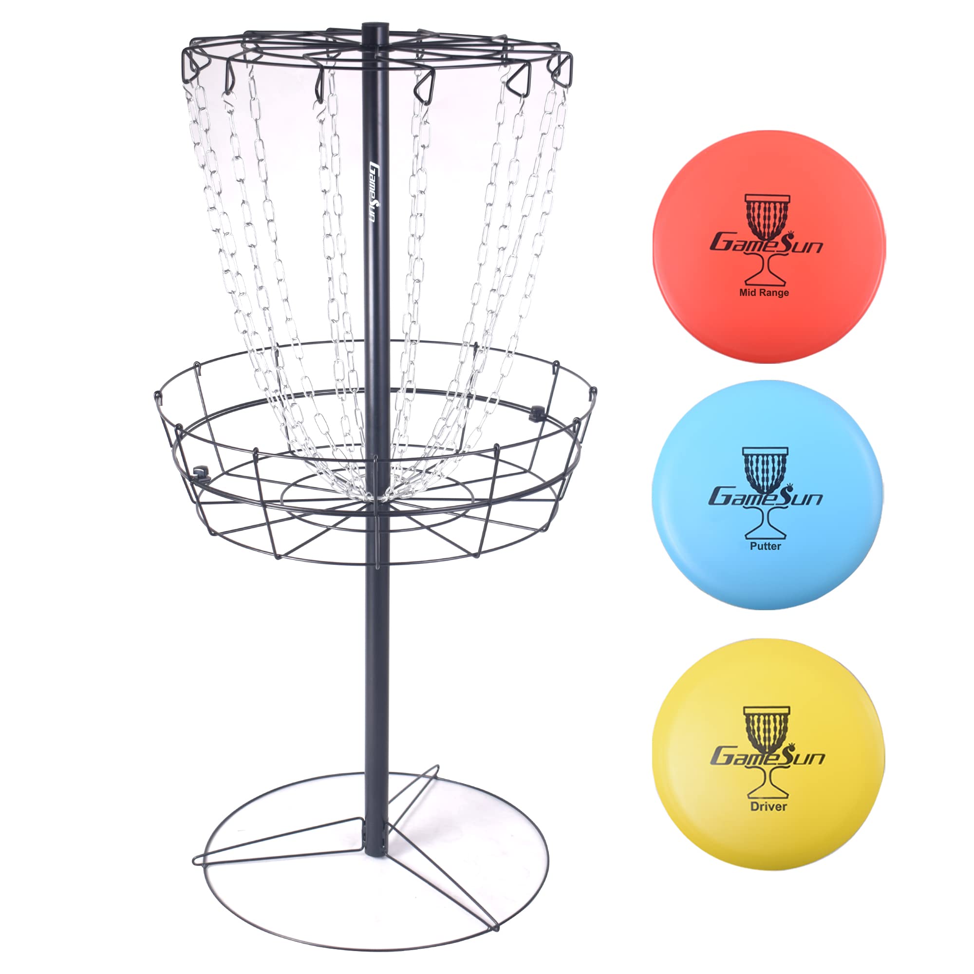 PDGA Standard Size Disc Golf Basket & Target with 3 Discs - Professional Disc Golf Equipment for Outdoor Training & Backyard Practice