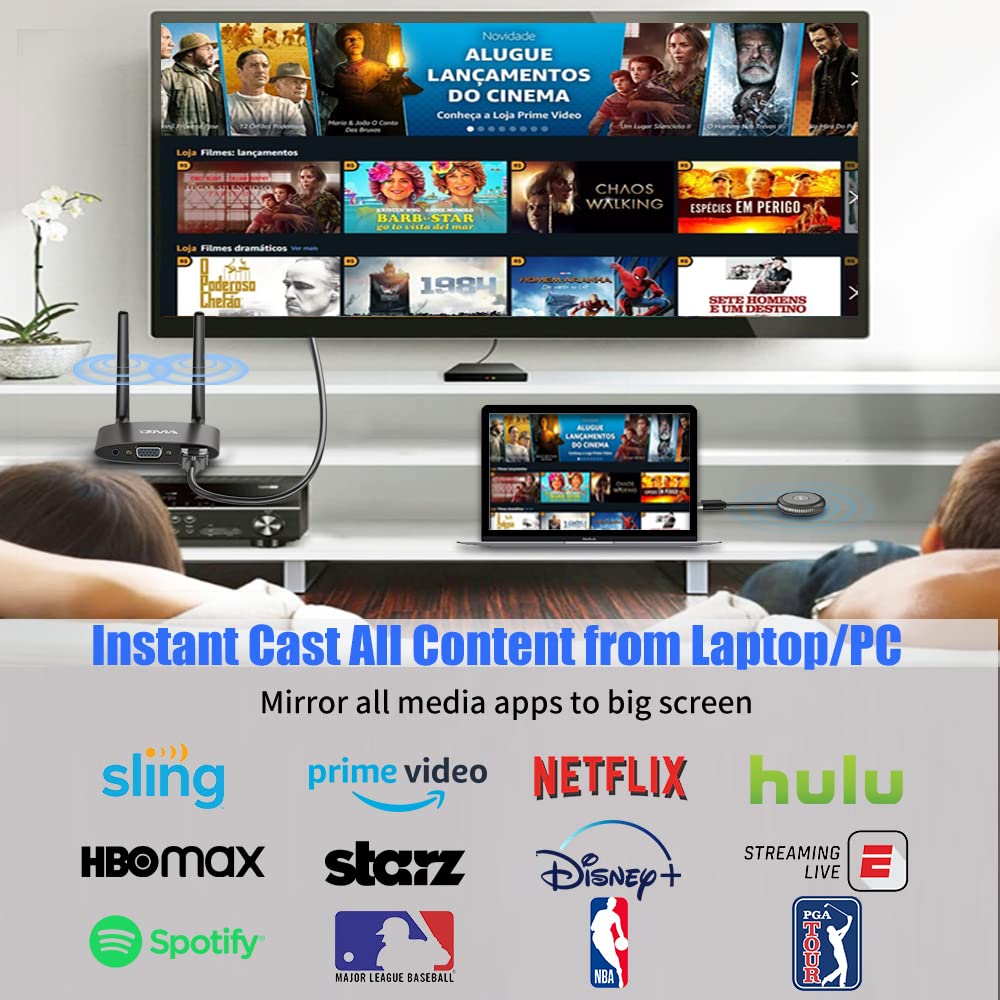 Wireless HDMI Transmitter and Receiver - 5GHz HDR Dual Screen HDMI/VGA Casting for Laptop/PC/Camera/Cable Box to HDTV/Projector/Monitor - 165FT Range for Streaming TikTok/YouTube/Netflix - Perfect for Home Theater, Gaming & Office Presentations