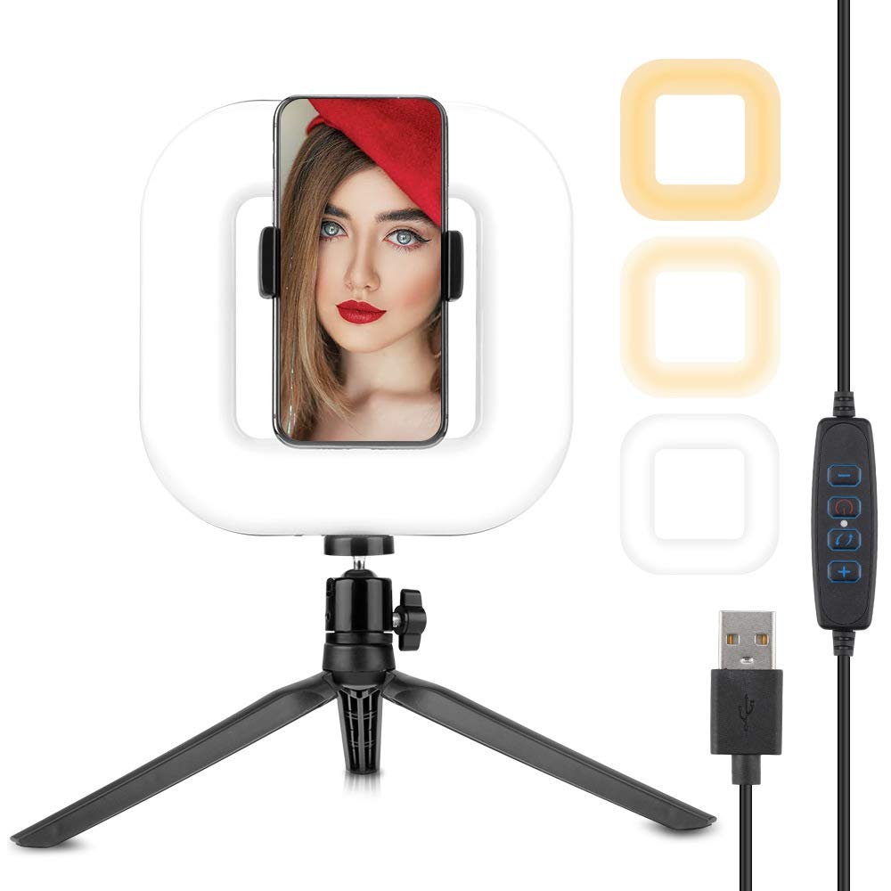 Oikabio D21 7-Inch LED Square Fill Light with 3 Brightness Levels, USB-Powered Foldable Phone Tripod Stand - Perfect for YouTube Videos, TikTok Live Streaming & Product Photography