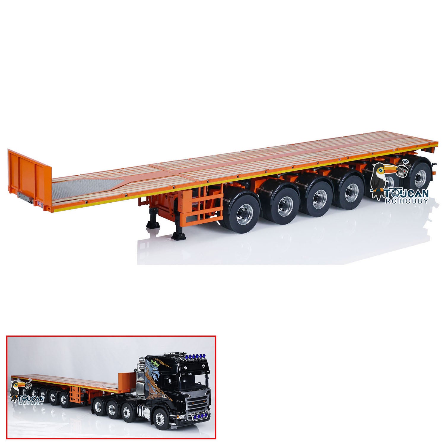 NOOXION 1/14 Scale 6 Axle Heavy Duty Metal Flatbed Trailer for RC Tractor Trucks - Compatible with Remote Control Electric Cars, Hobby Models & DIY Parts - Perfect for Hauling Simulation, Construction Play & RC Car Shows