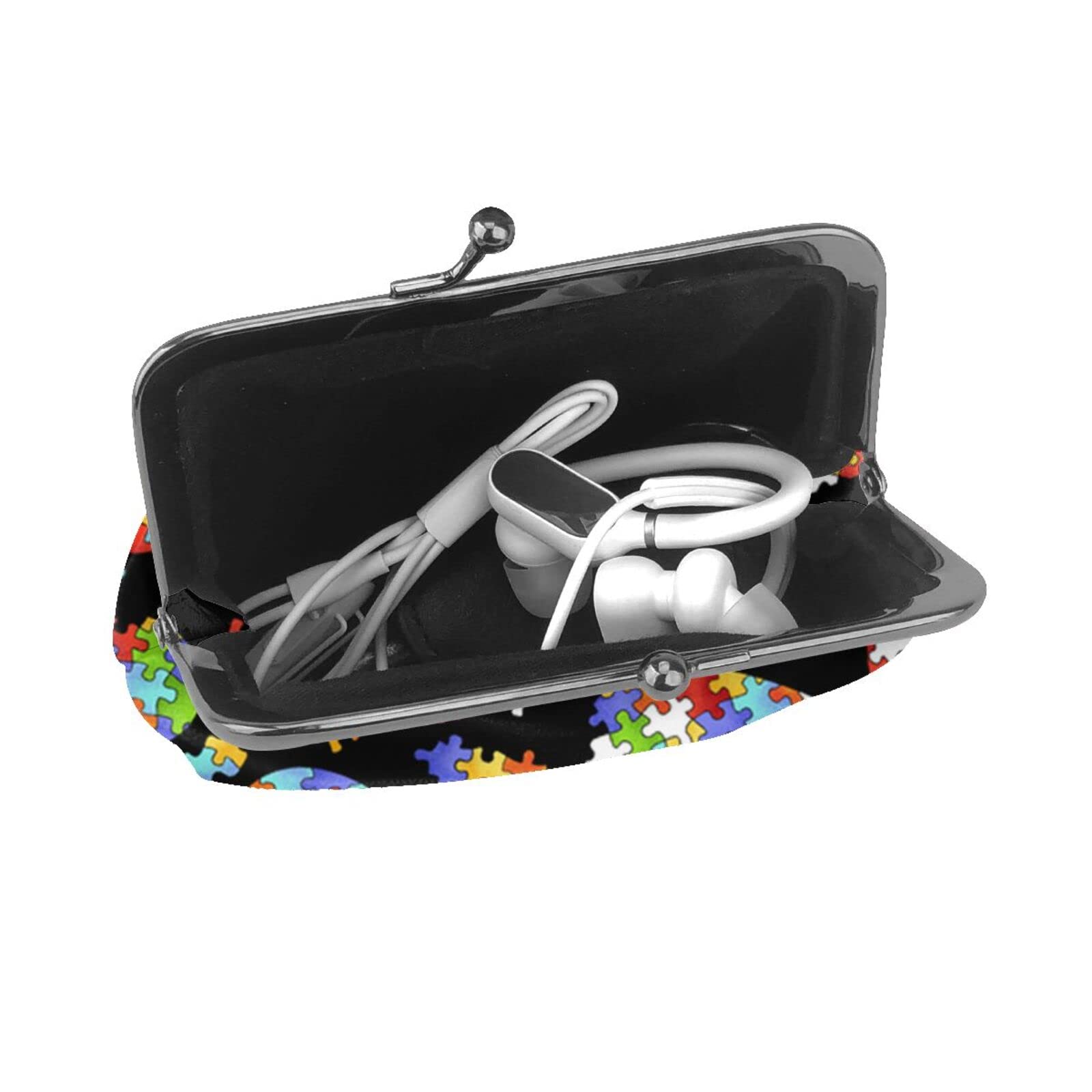 Autism Awareness PU Leather Coin Purse with Puzzle Heart Design - Secure Kiss-Lock Wallet for Girls (Ideal for Change, Cards & Small Essentials) - Perfect for Daily Use, Gift Giving & Special Needs Support