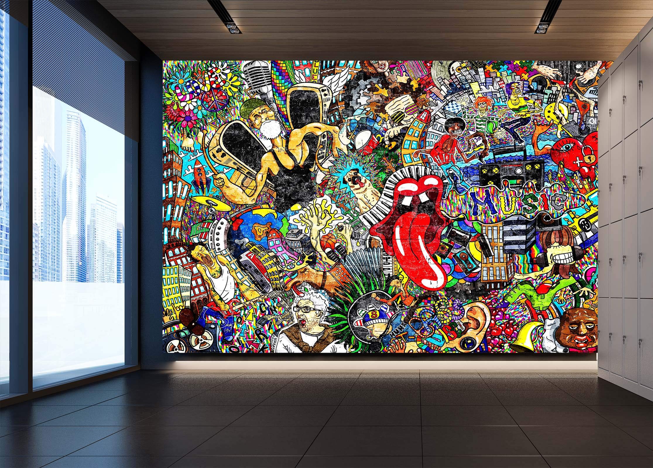 3D Graffiti Wallpaper Mural - Self-Adhesive Wall Decal - 82