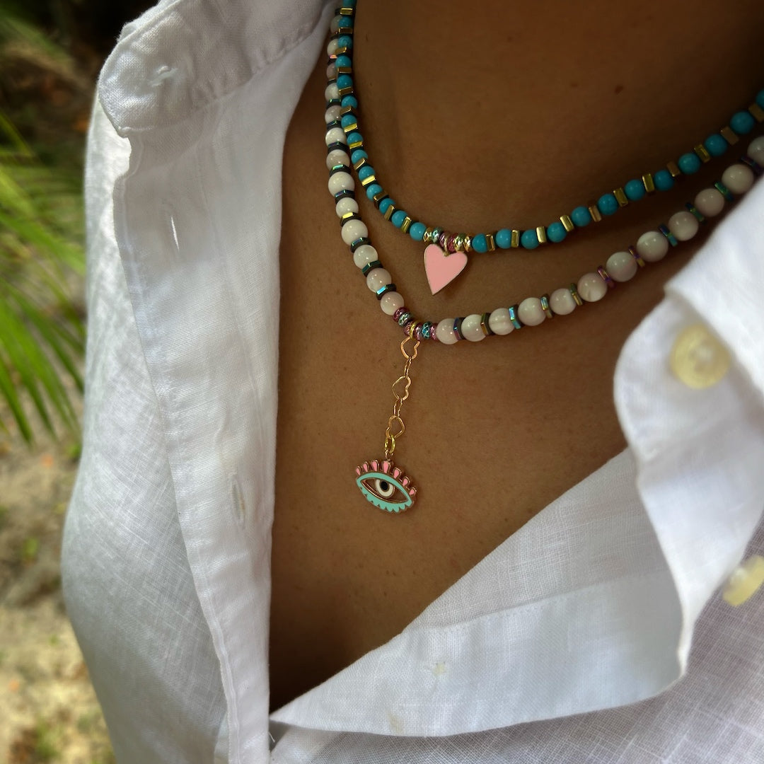 Evil Eye Protection Necklace - White Beaded Spiritual Jewelry for Love & Good Luck | Perfect for Gifts, Meditation & Everyday Wear